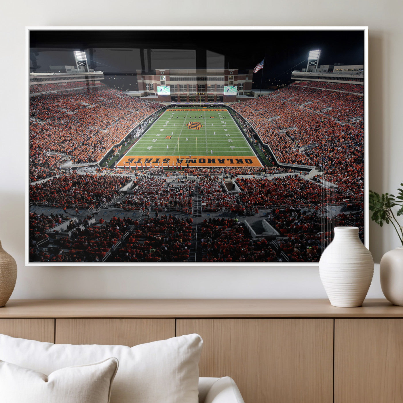 81675-MGV-FP-36X24-3P_White-Boone Pickens Stadium Wall Art Oklahoma State Cowboys Print Framed Sports Canvas Art for Home, Office, Living Room