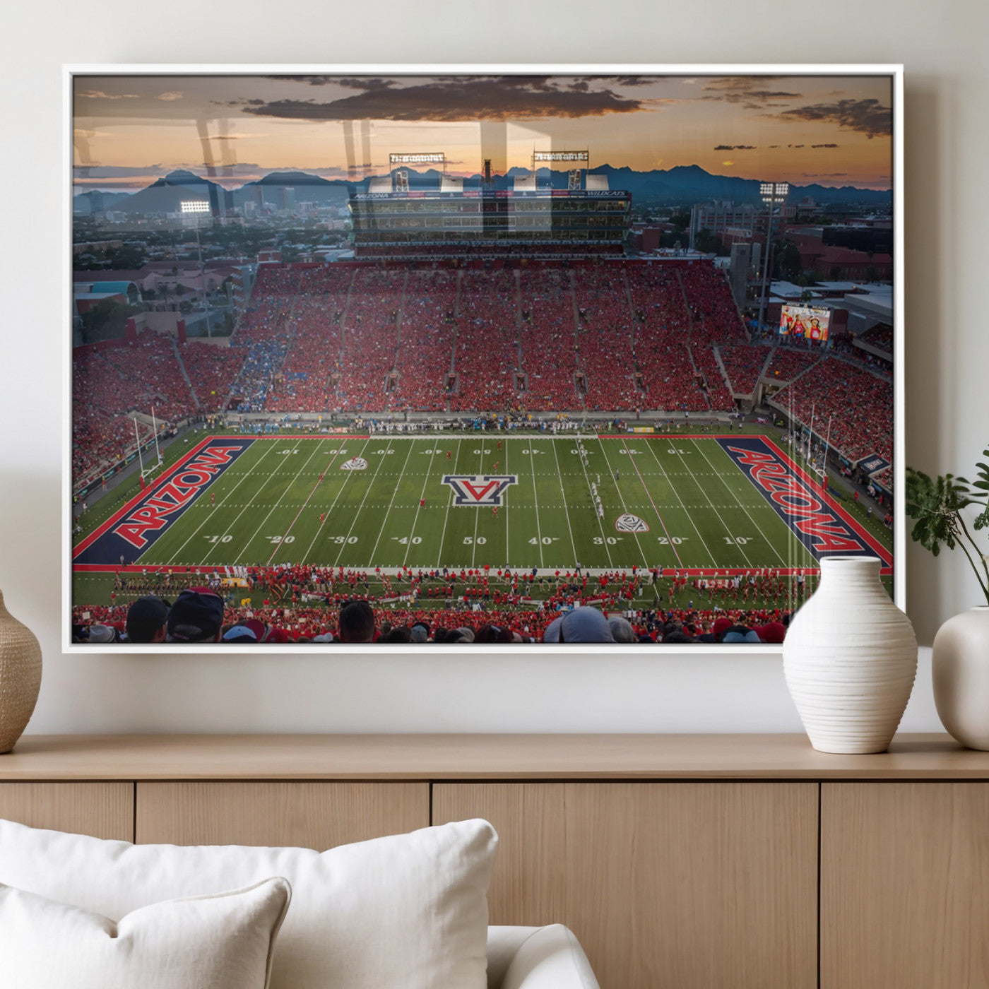99722-MGV-FP-36X24-3P_White-Framed Arizona Wildcats Football Team Print - Tucson Arizona Stadium Wall Art Canvas Print