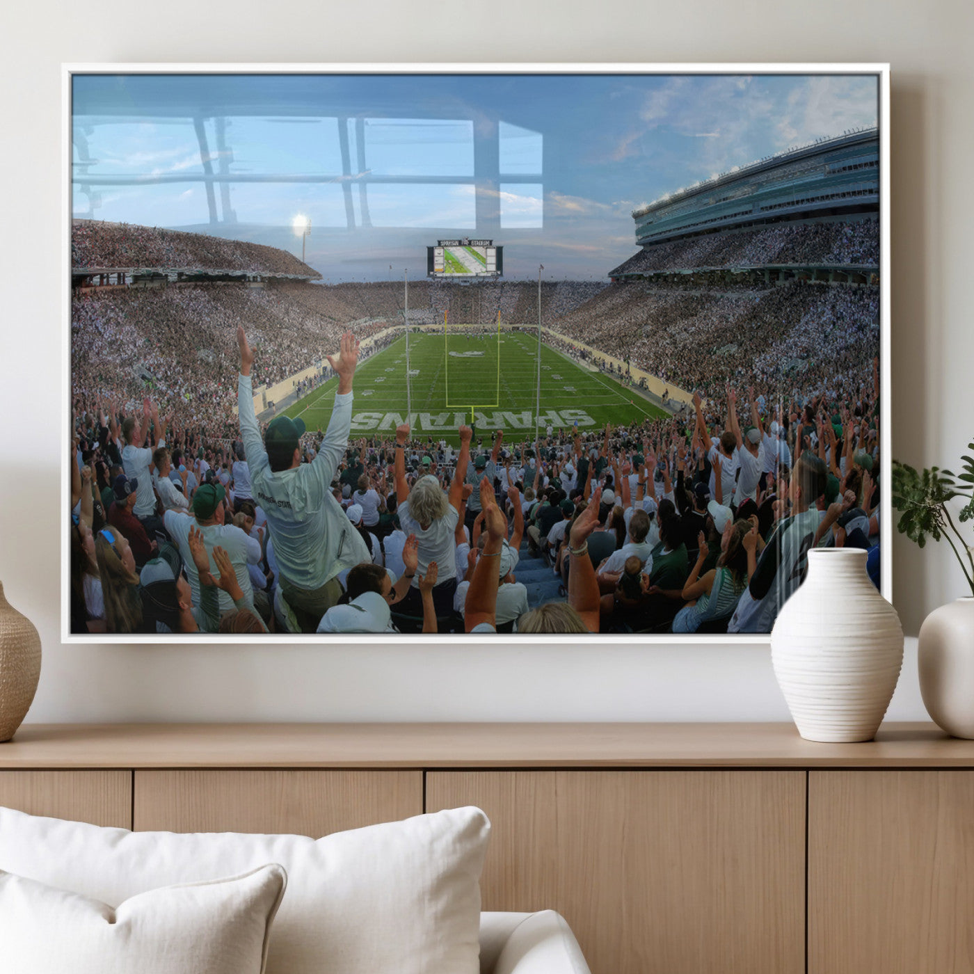 73105-MGV-FP-36X24-3P_White-Michigan State Spartans Football Team Art Print - East Lansing Spartan Stadium Wall Art Canvas Print