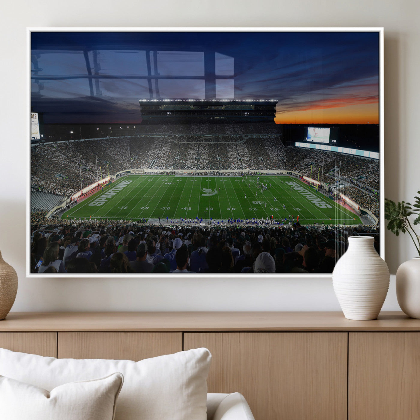 49074-MGV-FP-36X24-3P_White-Michigan State Spartans Football Team Print - East Lansing Spartan Stadium Canvas Print