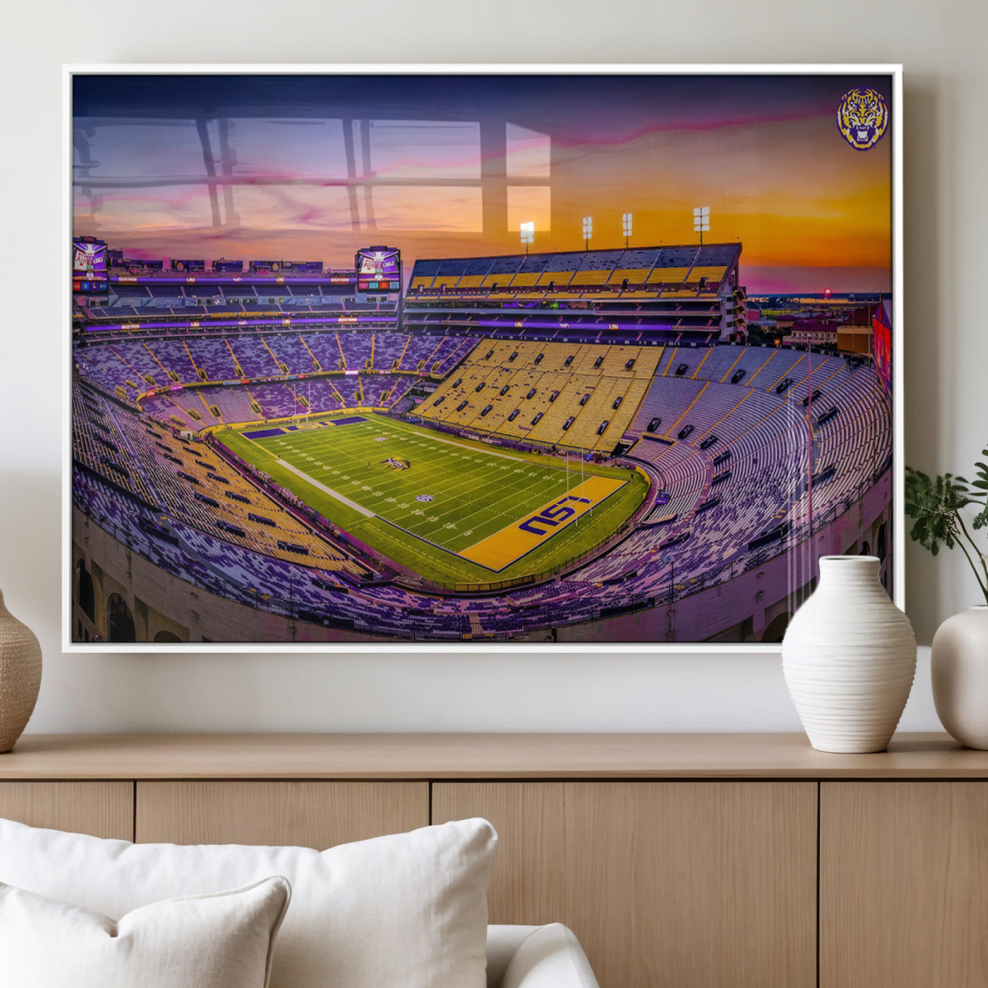 93538-MGV-FP-36X24-3P_White-The Louisiana State University Tigers Football Team Print - Baton Rouge Tiger Stadium Wall Art