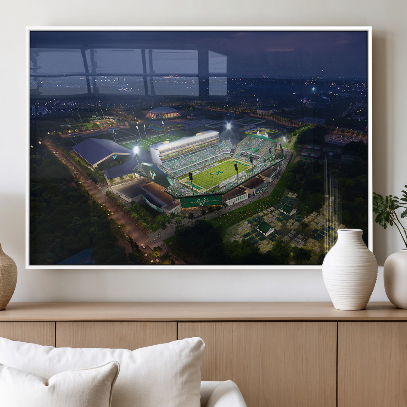 27554-MGV-FP-36X24-3P_White-The University of South Florida Bulls Football Team Print - Tampa USF Football Stadium Wall Art