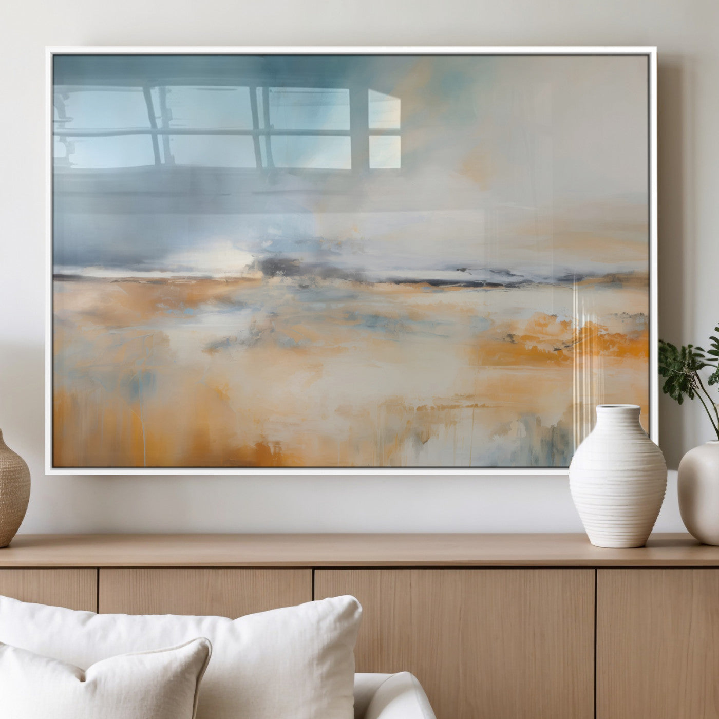 guzelmis-sharpen-MGV-FP-36X24-3P_White-Abstract Landscape Wall Art Canvas Print - Warm Tones of Orange and Blue, Modern Framed Art for Home