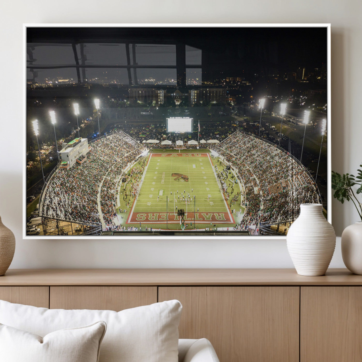 70951-MGV-FP-36X24-3P_White-Florida A&M Rattlers Football Team Print - Tallahassee Bragg Memorial Stadium Wall Art Canvas Print