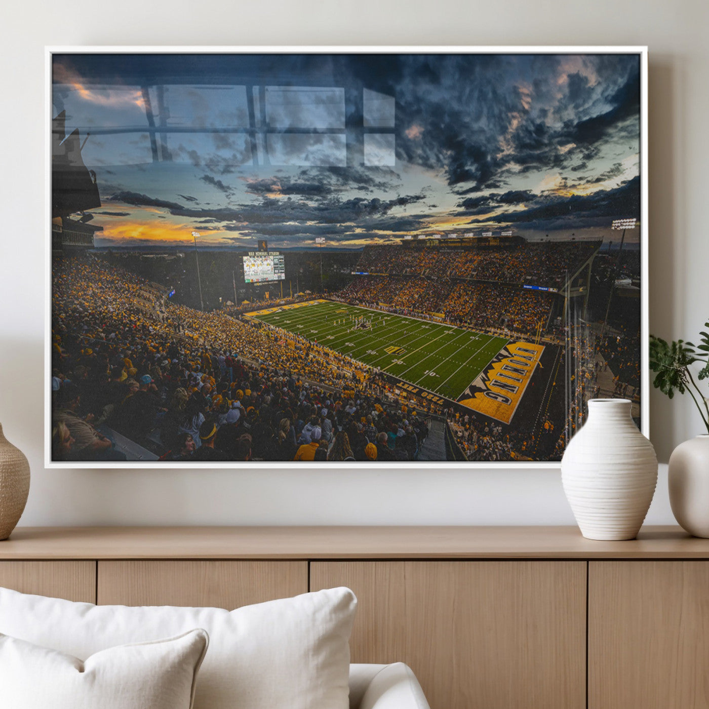 41879-MGV-FP-36X24-3P_White-University of Wyoming Cowboys Football Team Print - Laramie War Memorial Stadium Wall Art Canvas