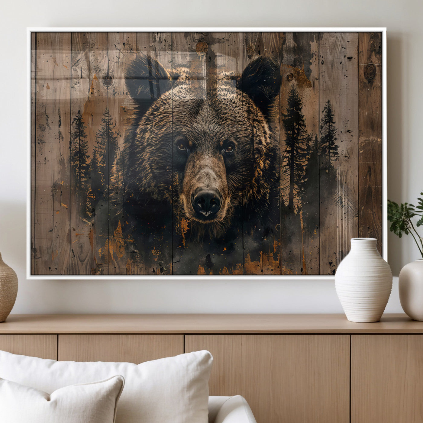 76998-MGV-FP-36X24-3P_White-Rustic Grizzly 399 Wall Art | Triptych Canvas Print | Rustic Cabin Wall Decor | Perfect for
