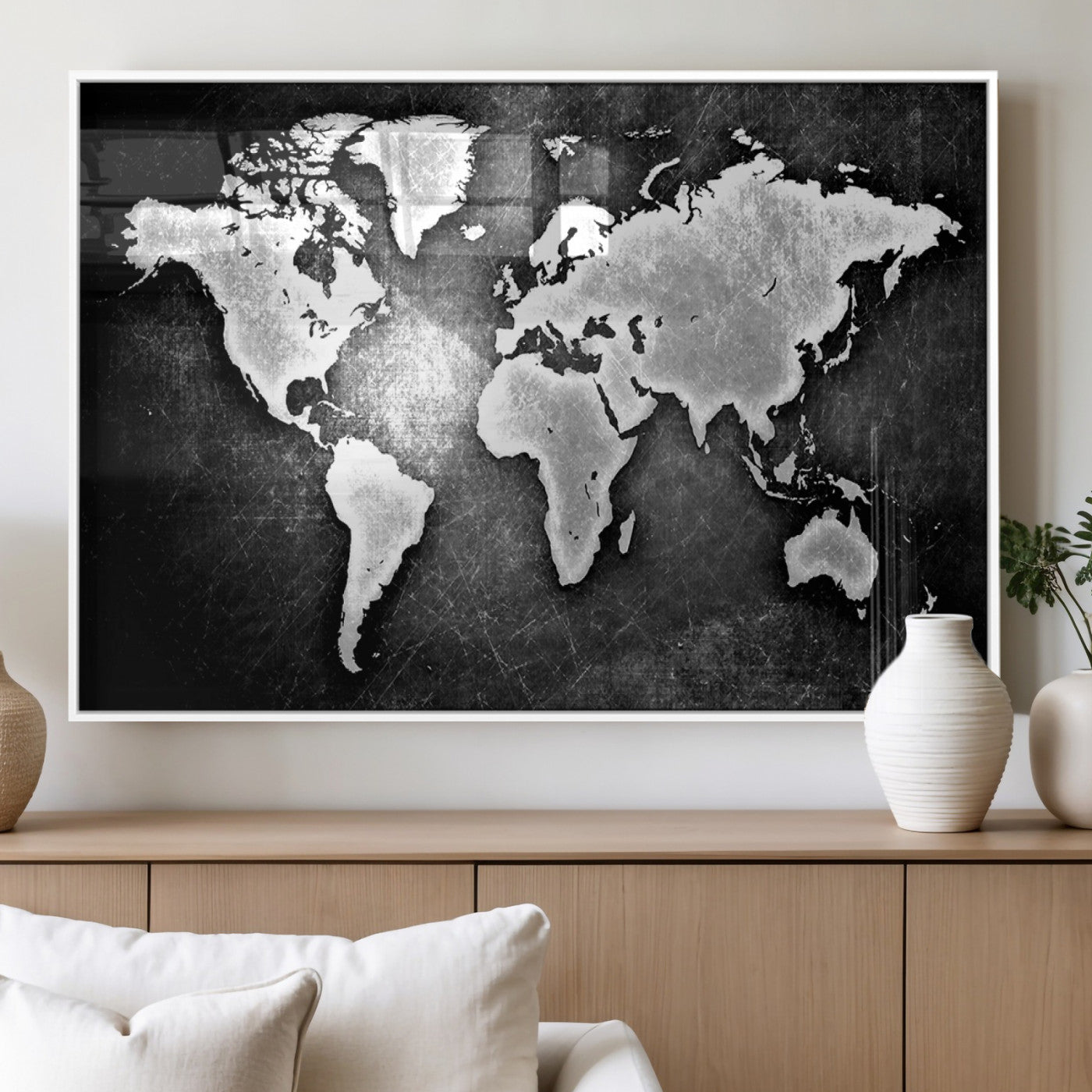 95037-MGV-FP-36X24-3P_White-World Map Wall Art Canvas Print – Framed Wall Art for Anniversary Gift or Home Adventure Decor