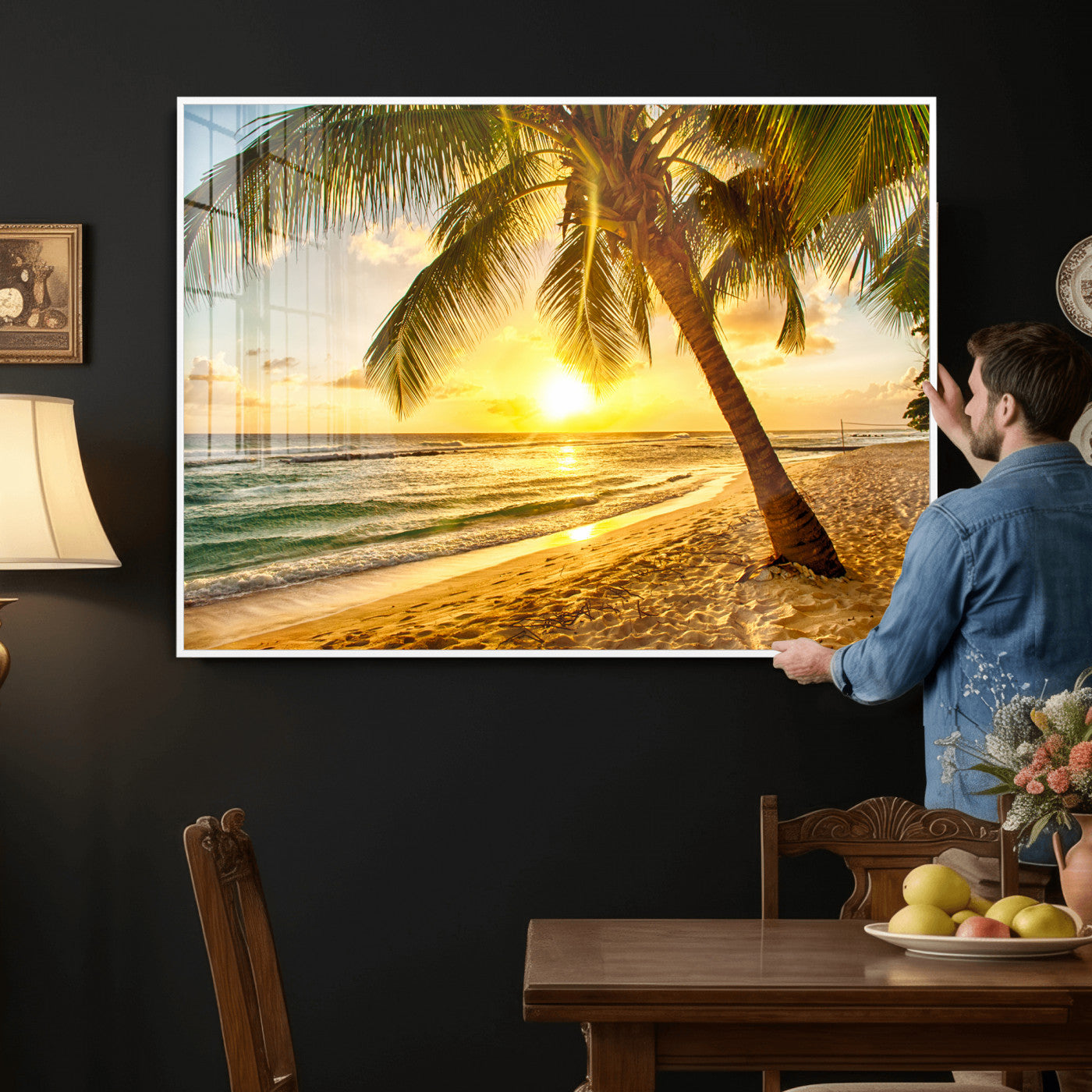 33628-MGV-CV-36X24 - Beach Sunset Canvas Wall Art Print - Tropical Beach Canvas Wall Art Print – Vibrant Palm Trees and