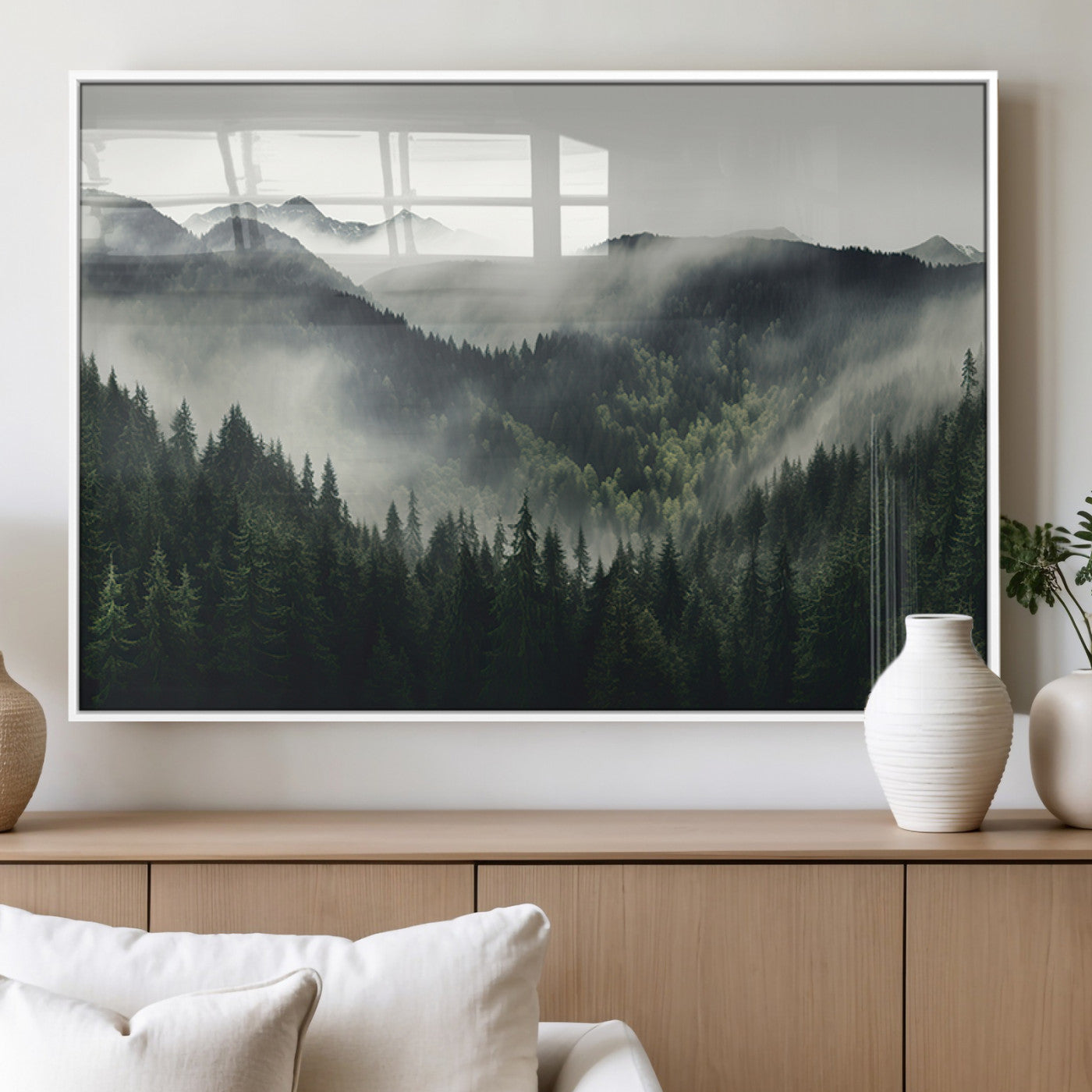 90953-MGV-FP-36X24-3P_White-Misty Forest Canvas Print Wall Art Premium Canvas Print a Foggy and Serene Atmosphere