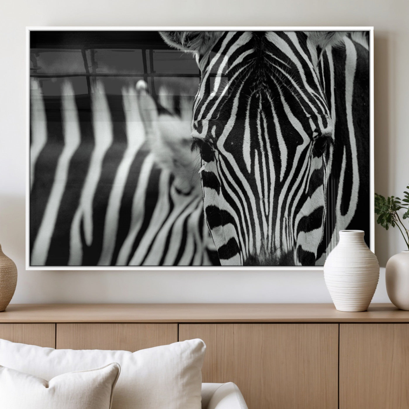 MGV-FP-36X24-3P - Zebra Wall Art – Close Up Black and White Animal Print, Bold Safari Decor for Living Room, Office, or Bedroom