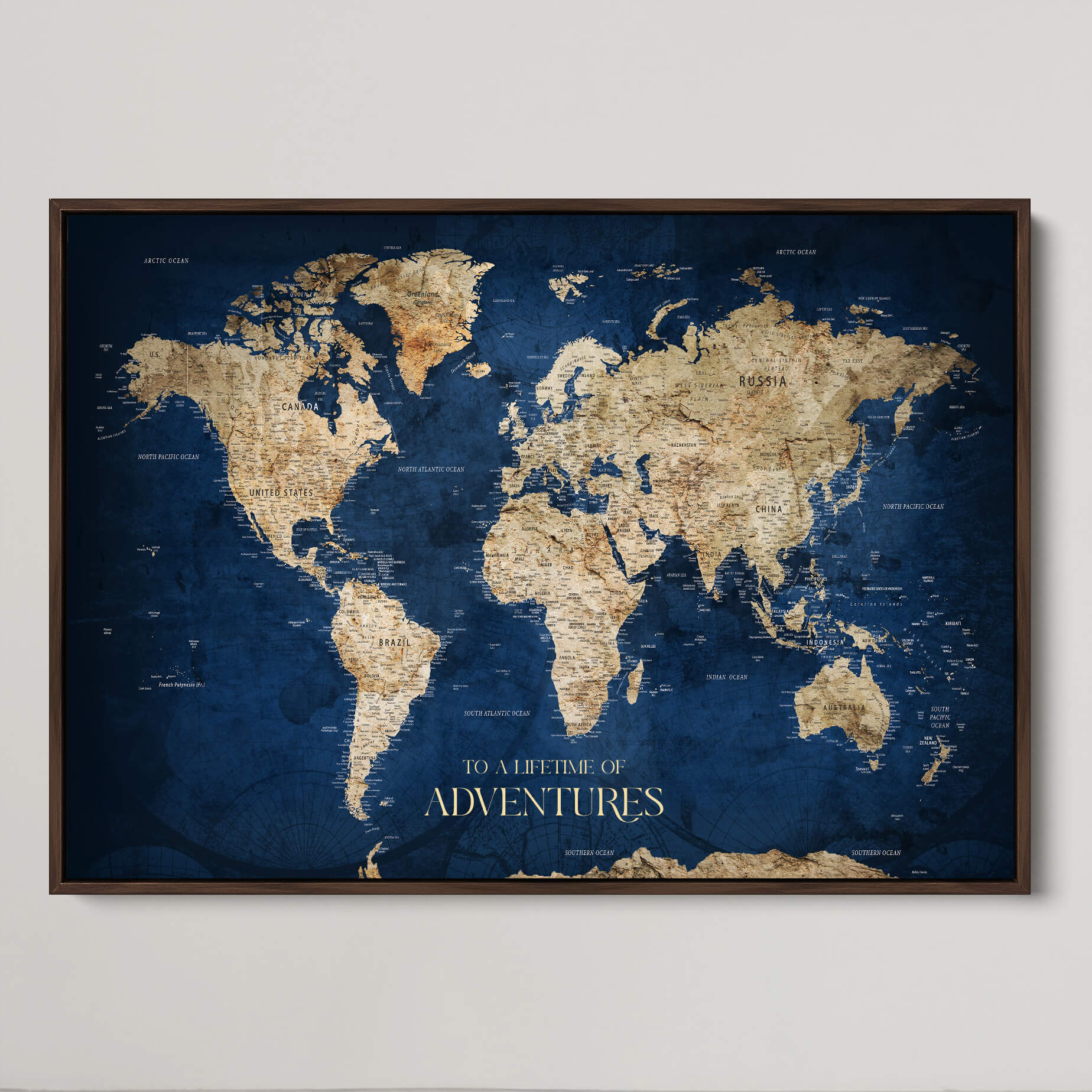 -Custom Push Pin World Map Print Personalized Canvas Wall Art Travel Memories Framed Gift for Couples for Home, Office
