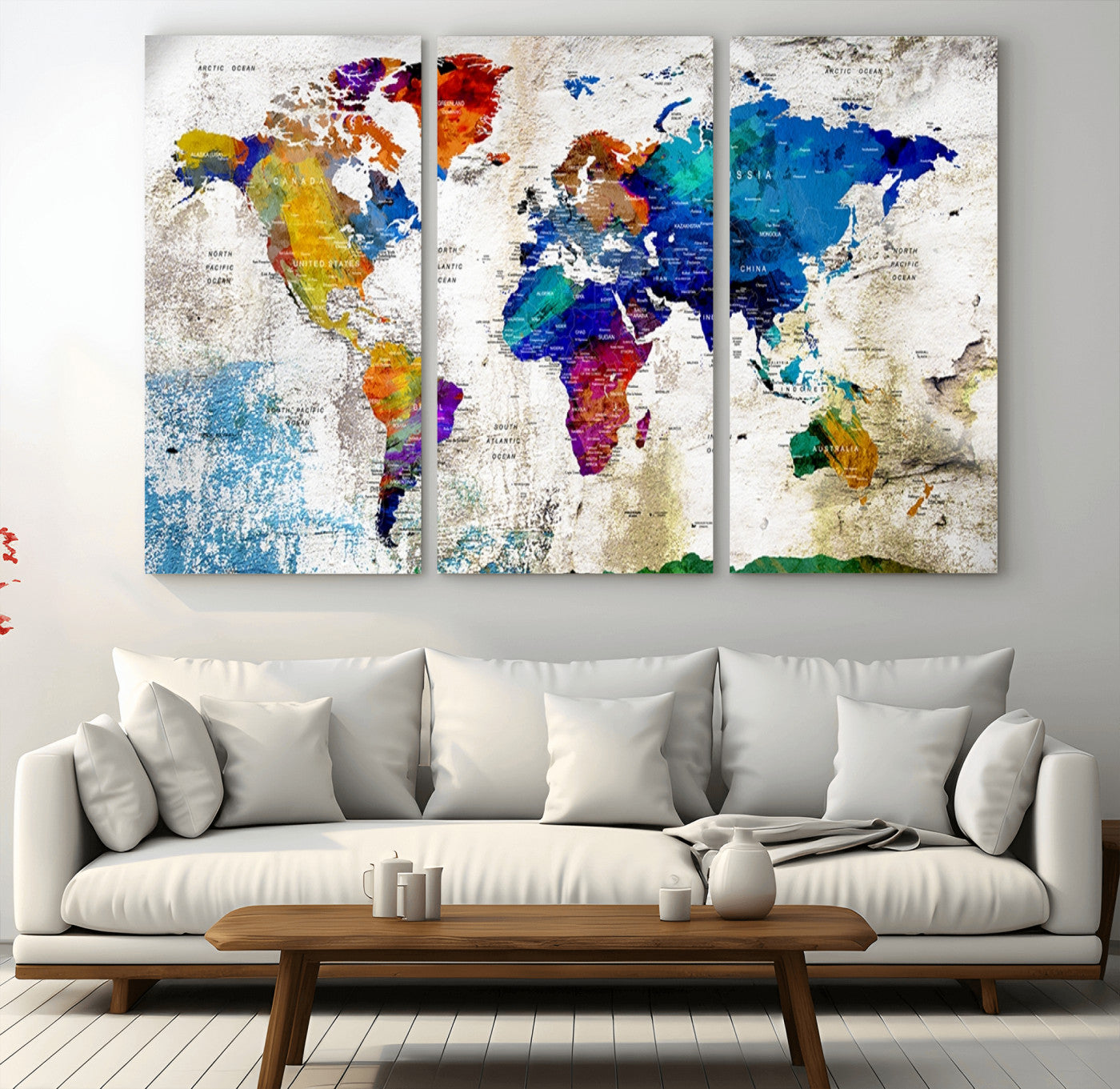 -Push Pin World Map Canvas Print – Framed Travel Map Wall Art for Couples, Anniversary Gift, Modern Home or Office Decor