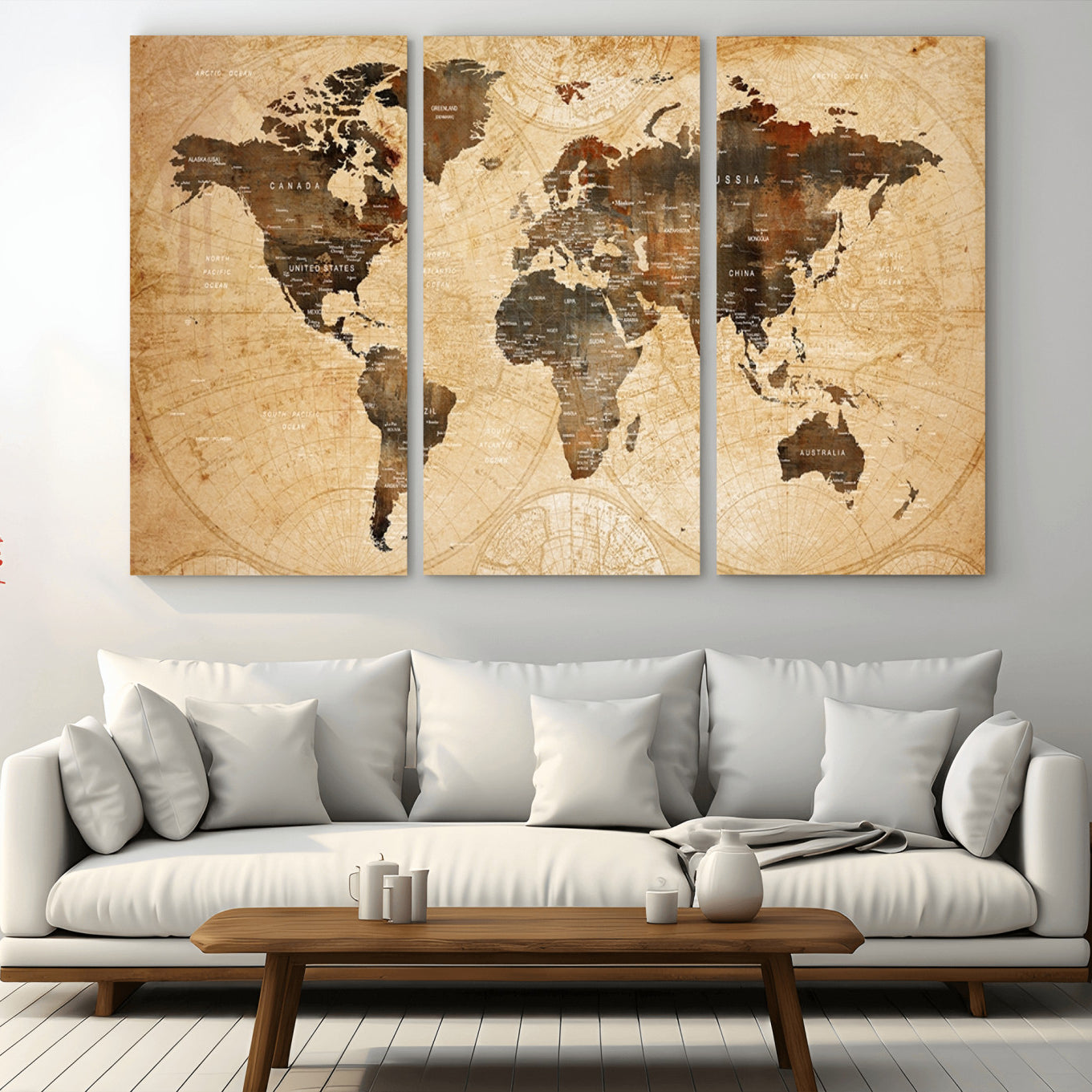 13813-MGV-CV-36X24-Push Pin World Map Canvas Print – Framed Travel Tracker Wall Art for Couples, Perfect Anniversary Gift and Home Decor