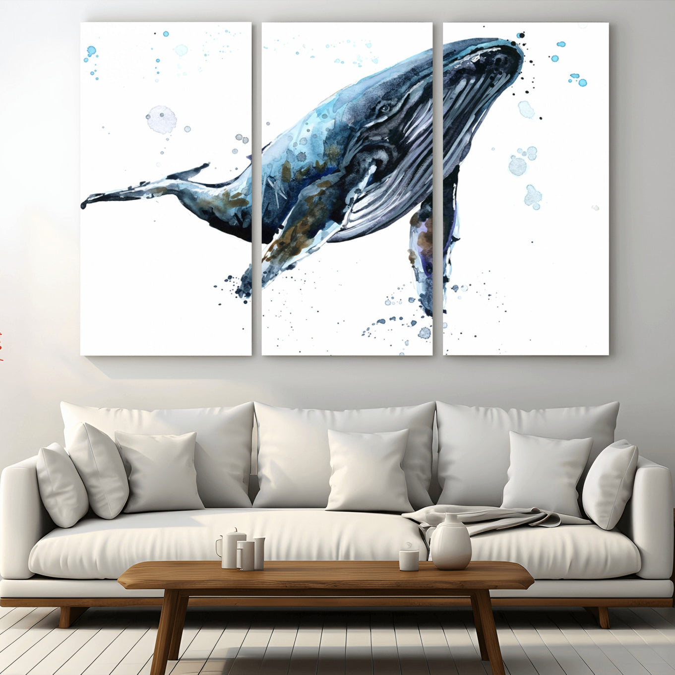 -Watercolor Whale Wall Art Canvas Print