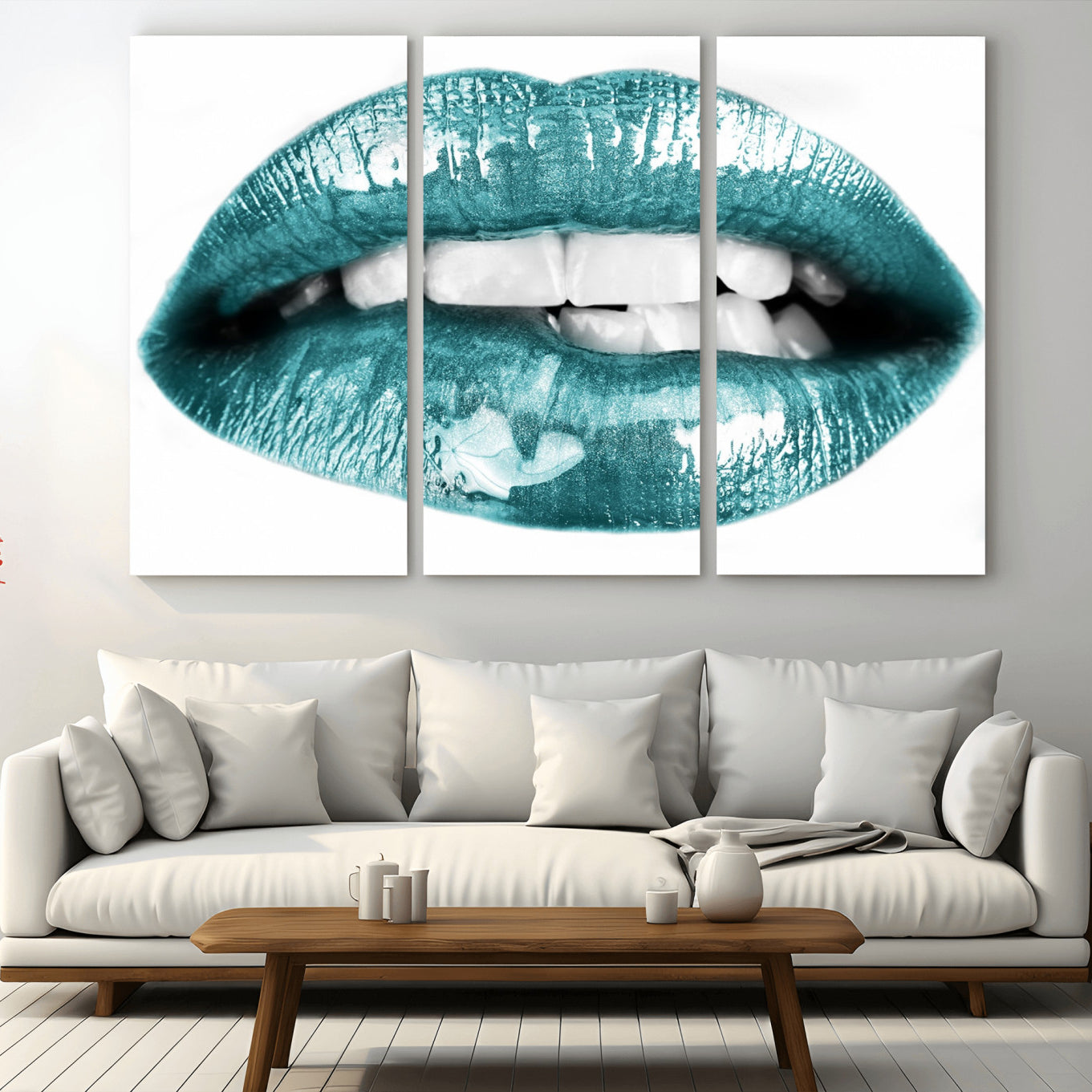 -Blue Lips Wall Art Canvas Print