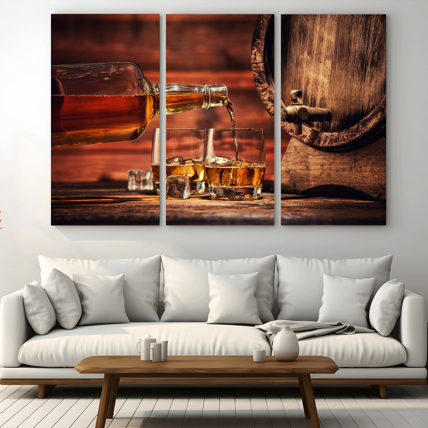 -Whiskey and Cigar Canvas Wall Art | 3 Panel Bar Room Decor for Home Lounge, Office, or Man Cave |