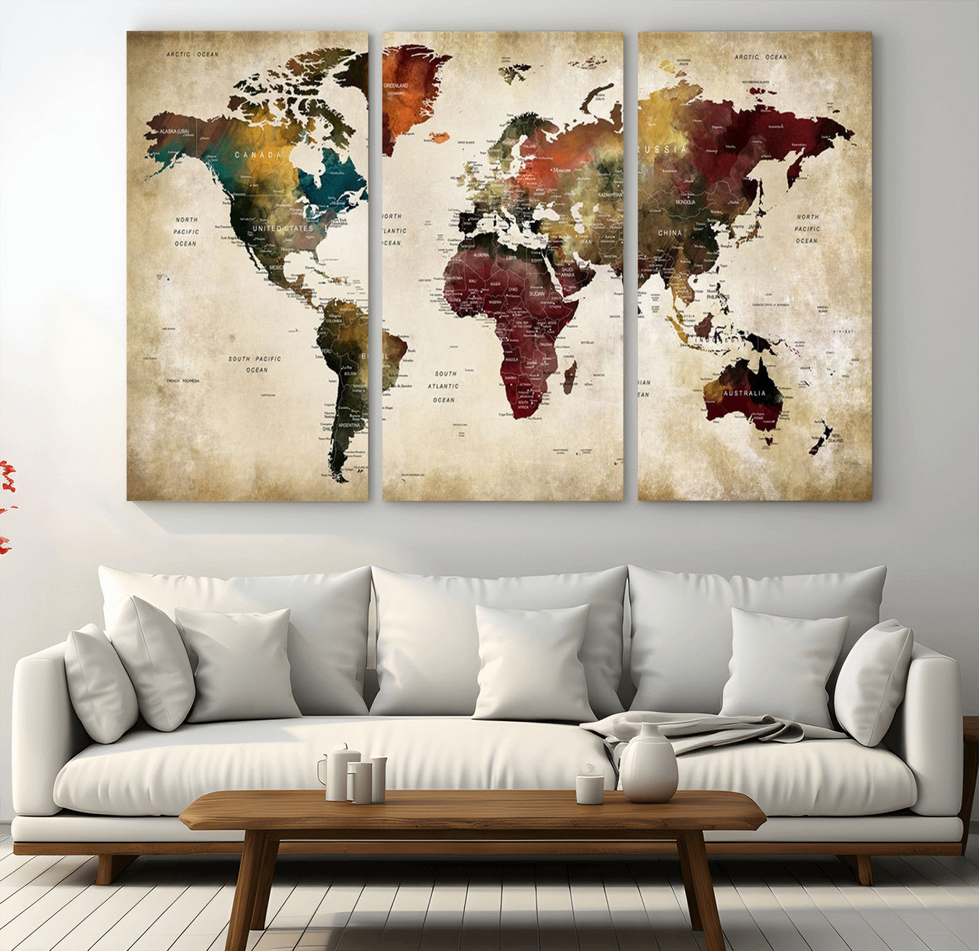 -World Map Wall Art Canvas Print, Framed Push Pin Map Art Picture Print, Abstract Traveller Map Perfect Modern Decor Artwork for Living Room or Office Decor