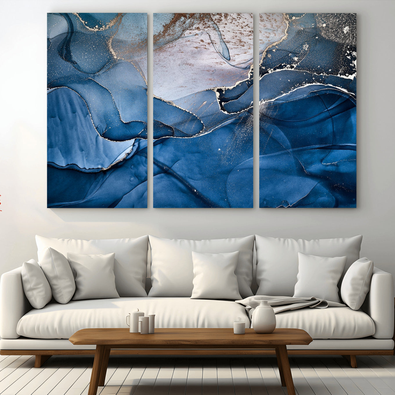 27810-MGV-CV-36X24-Navy Blue Canvas Art Abstract Print – Elegant Triptych Modern Art Print – Contemporary Decor for Living Room or Office