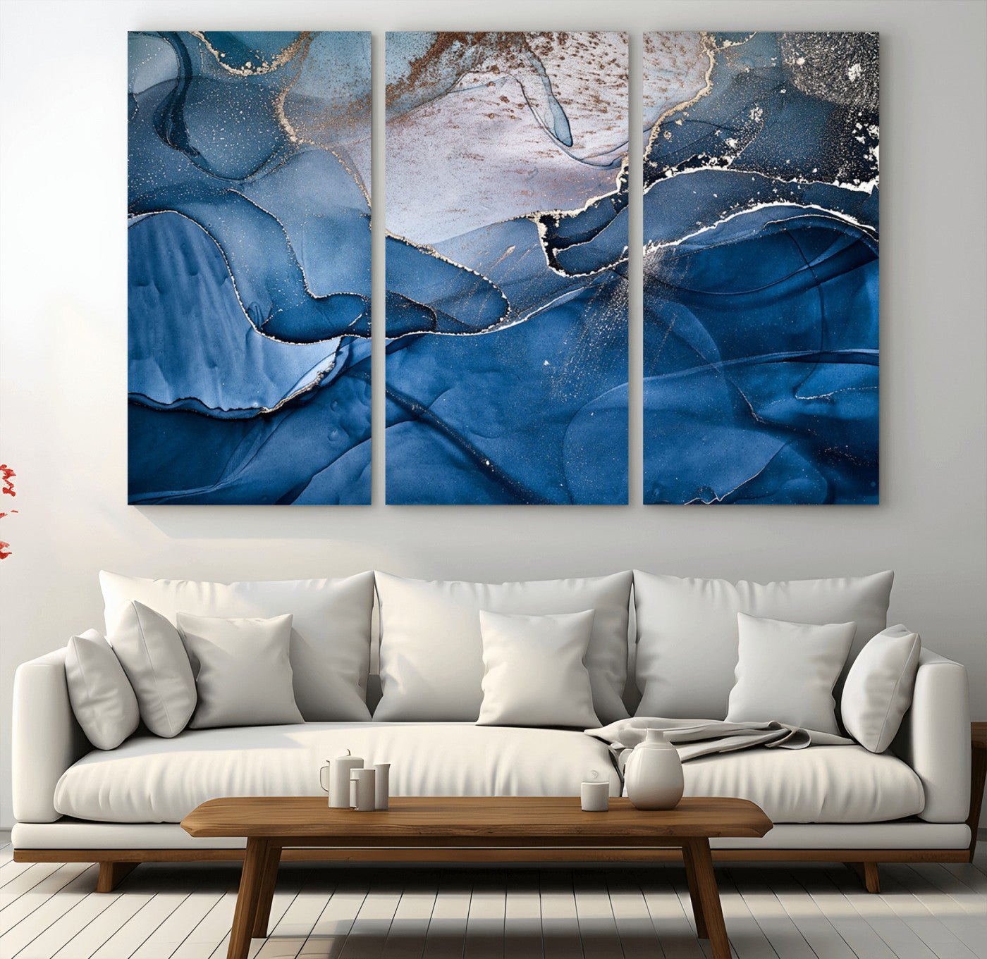 27810-MGV-CV-36X24-Navy Blue Canvas Art Abstract Print – Elegant Triptych Modern Art Print – Contemporary Decor for Living Room or Office