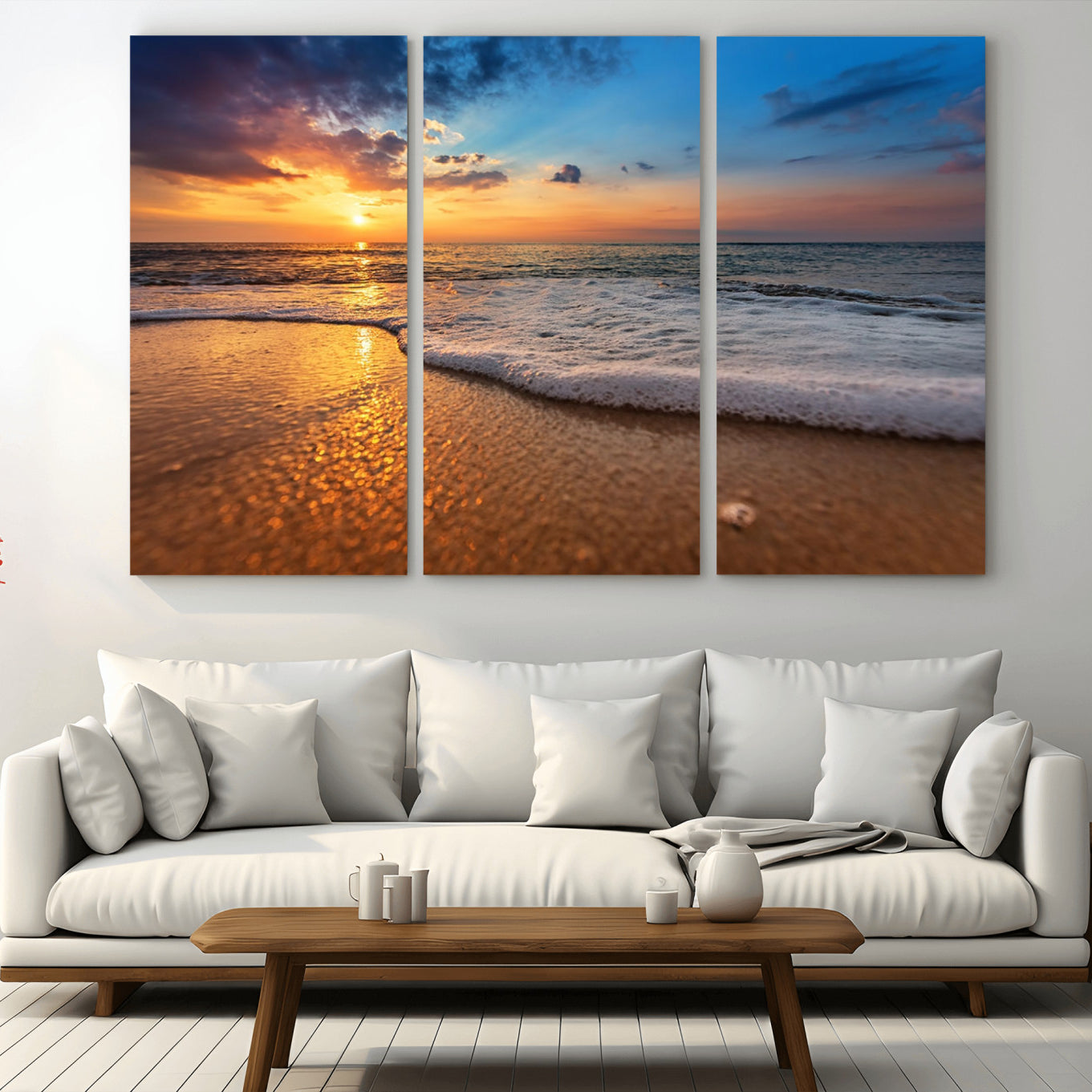 -Sunset and Beach at Night Wall Art Canvas Print