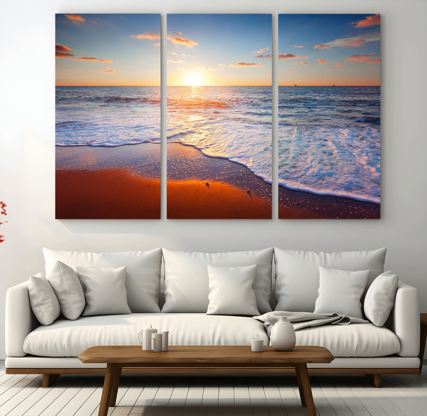 96736-MGV-CV-48X32-3P-Ocean Beach Canvas Wall Art Beach Canvas, Coastal Sunset Tropical Island Beach Sunset Artwork Print
