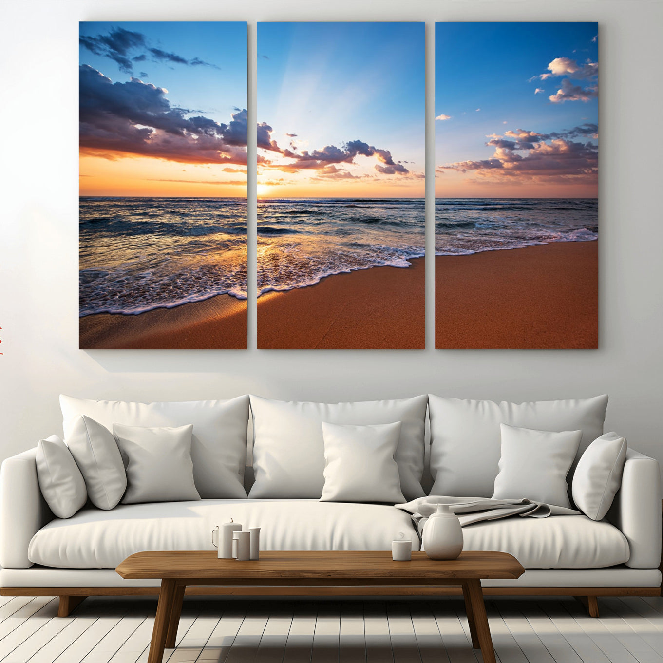 -Serene Ocean Sunset Canvas Print, Golden Hour Beach Wall Art, Giclee Canvas with Gallery Wrap and