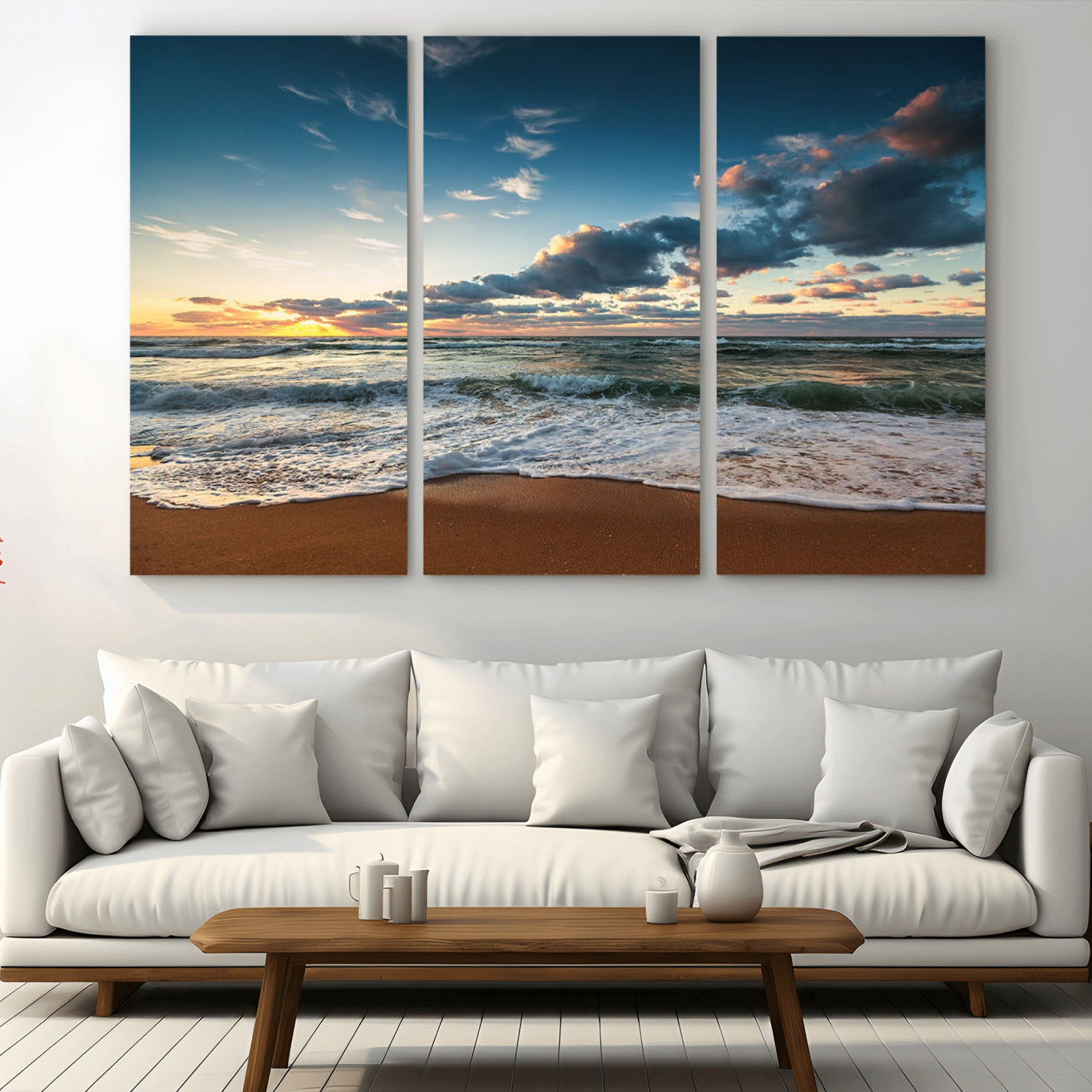 -Ocean Beach Wall Art Canvas Print Sunset Artwork Print Coastal Wall Art