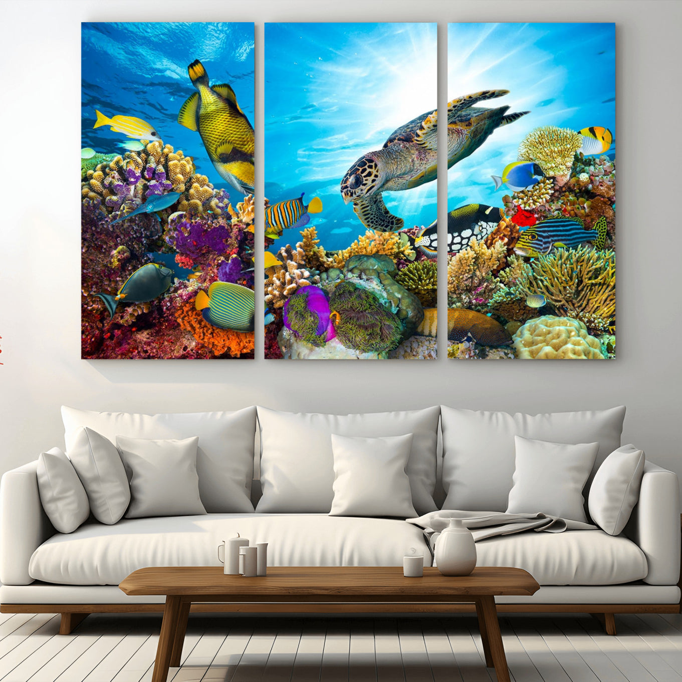 15252-MGV-CV-36X24-Aquatic Life Sea Turtles Fish Wall Art Canvas Print