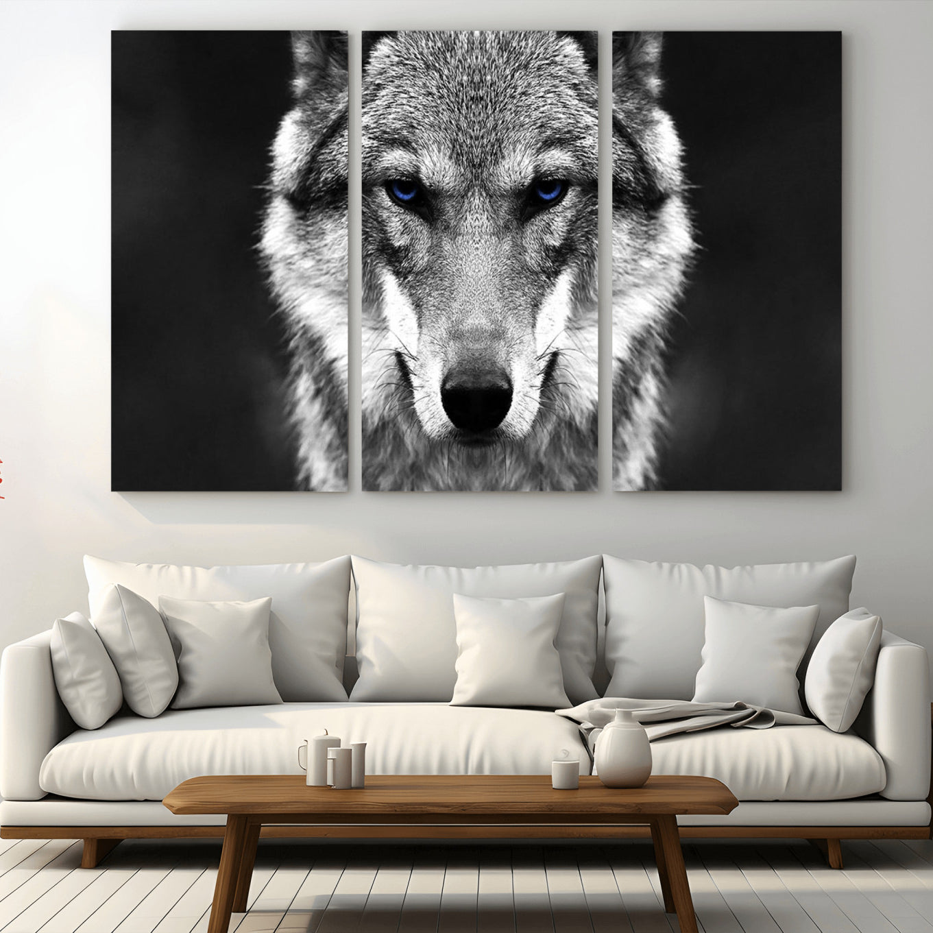 -Black and White Wild Wolf Wall Art Canvas Print