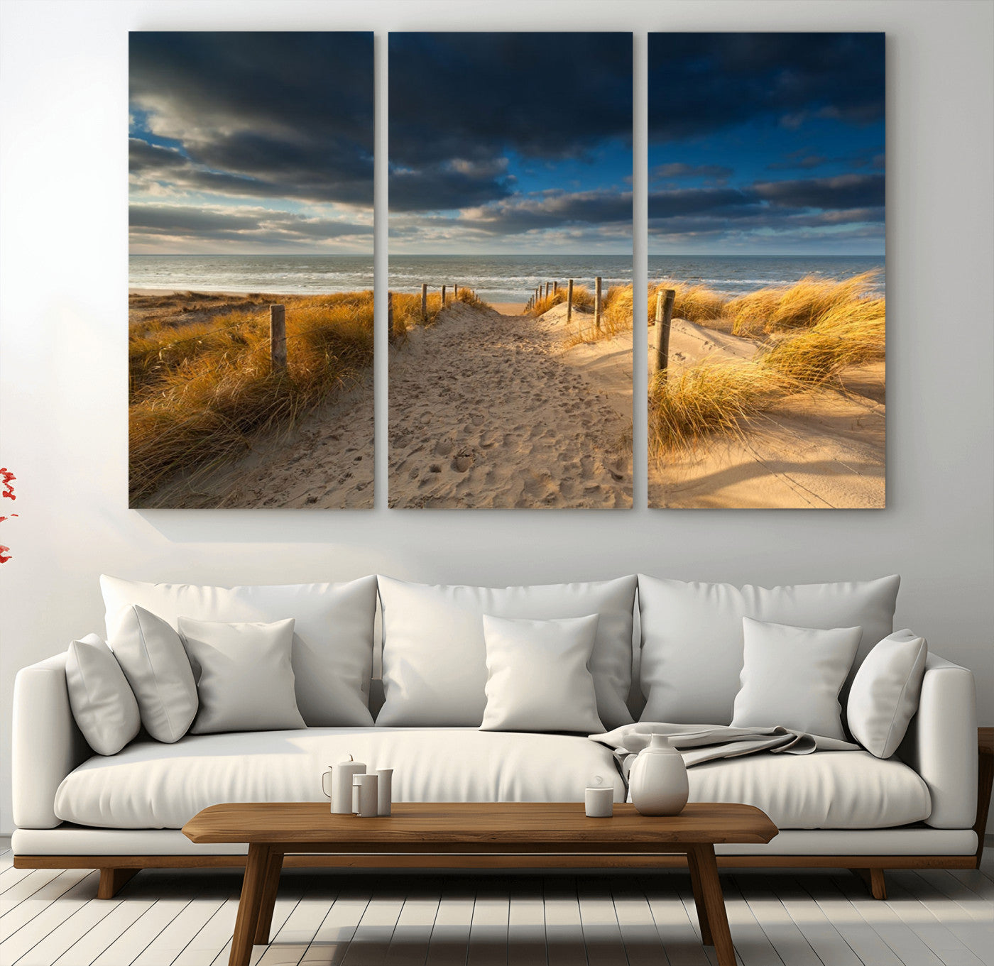 -Ocean Beach Dark Clouds Wall Art Canvas Print