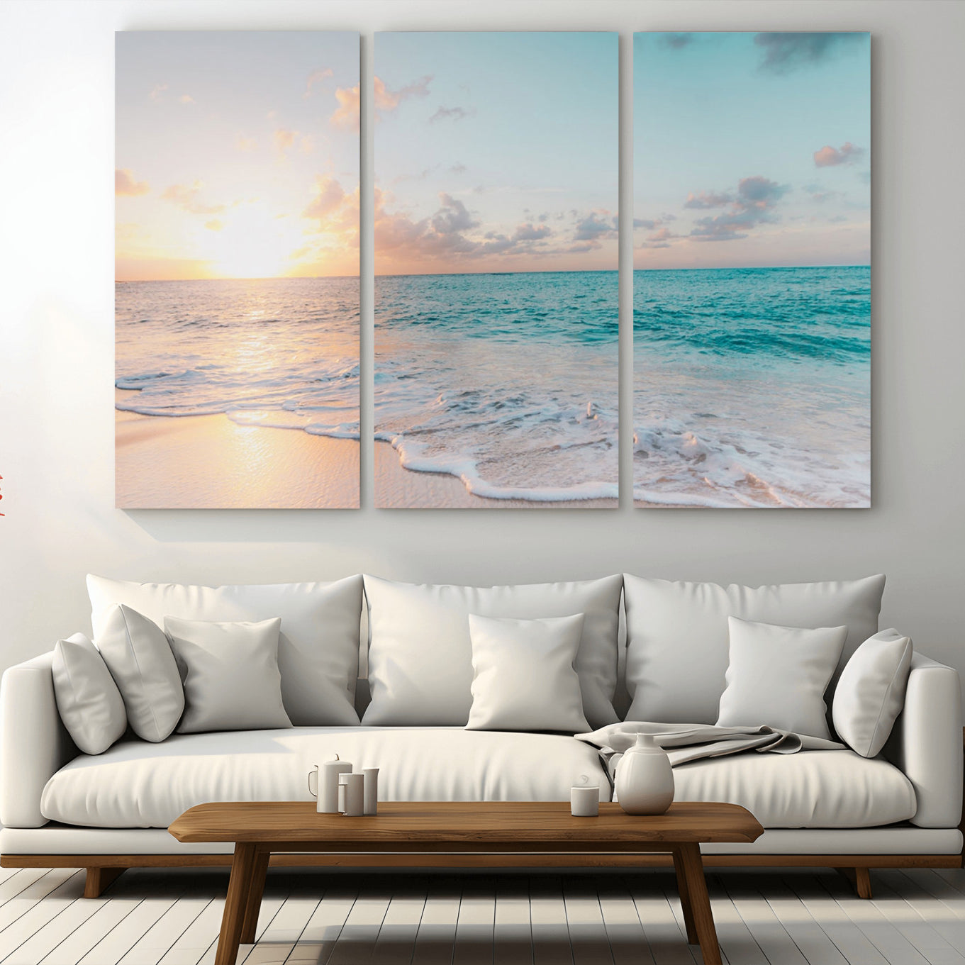 49620-MGV-CV-36X24-Tranquil Ocean Beach Sunset Canvas Wall Art | 3-Panel Coastal Decor