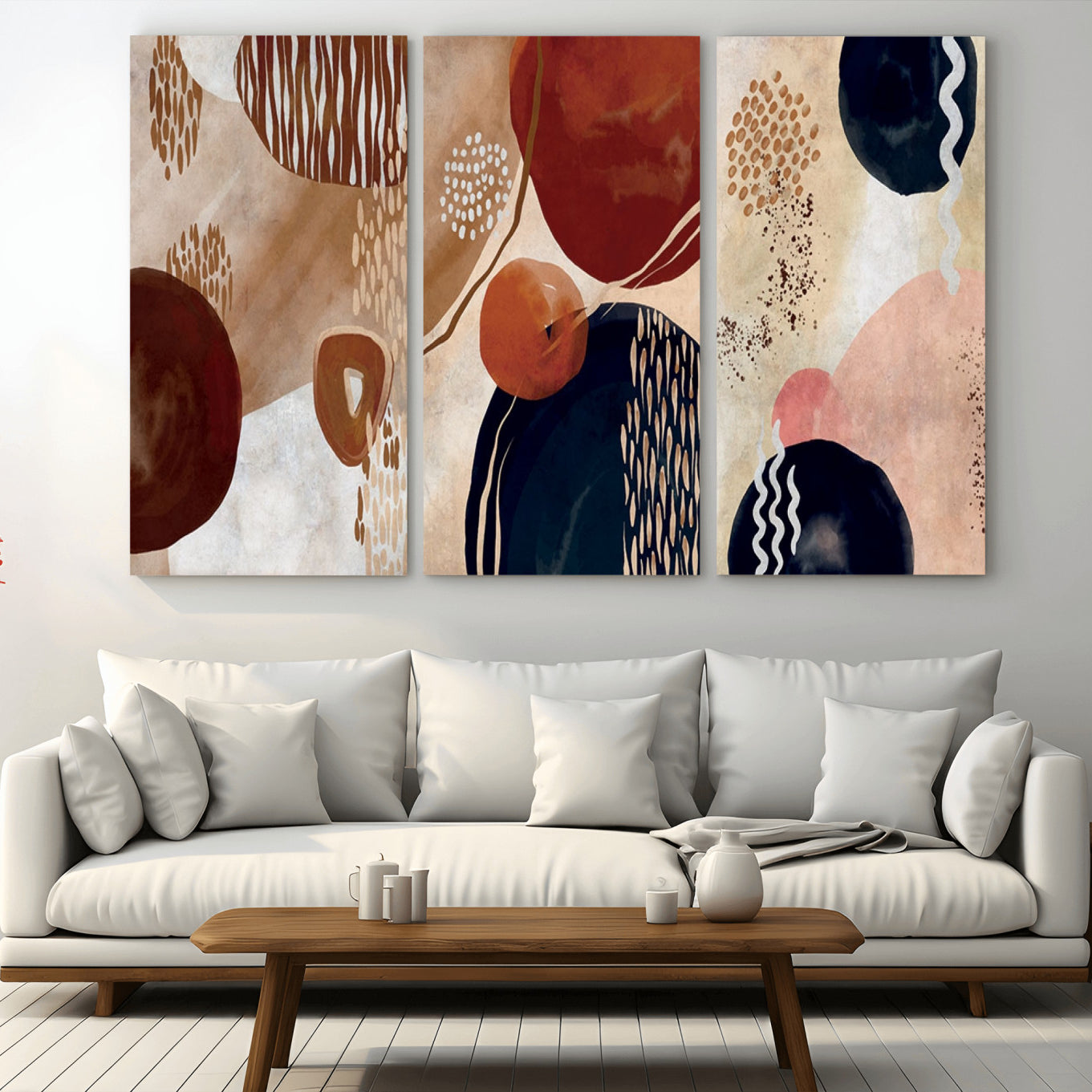 -Boho Wall Art Canvas Print Set Mid-Century Prints Bohemian Wall Artwork Prints Boho Neutral