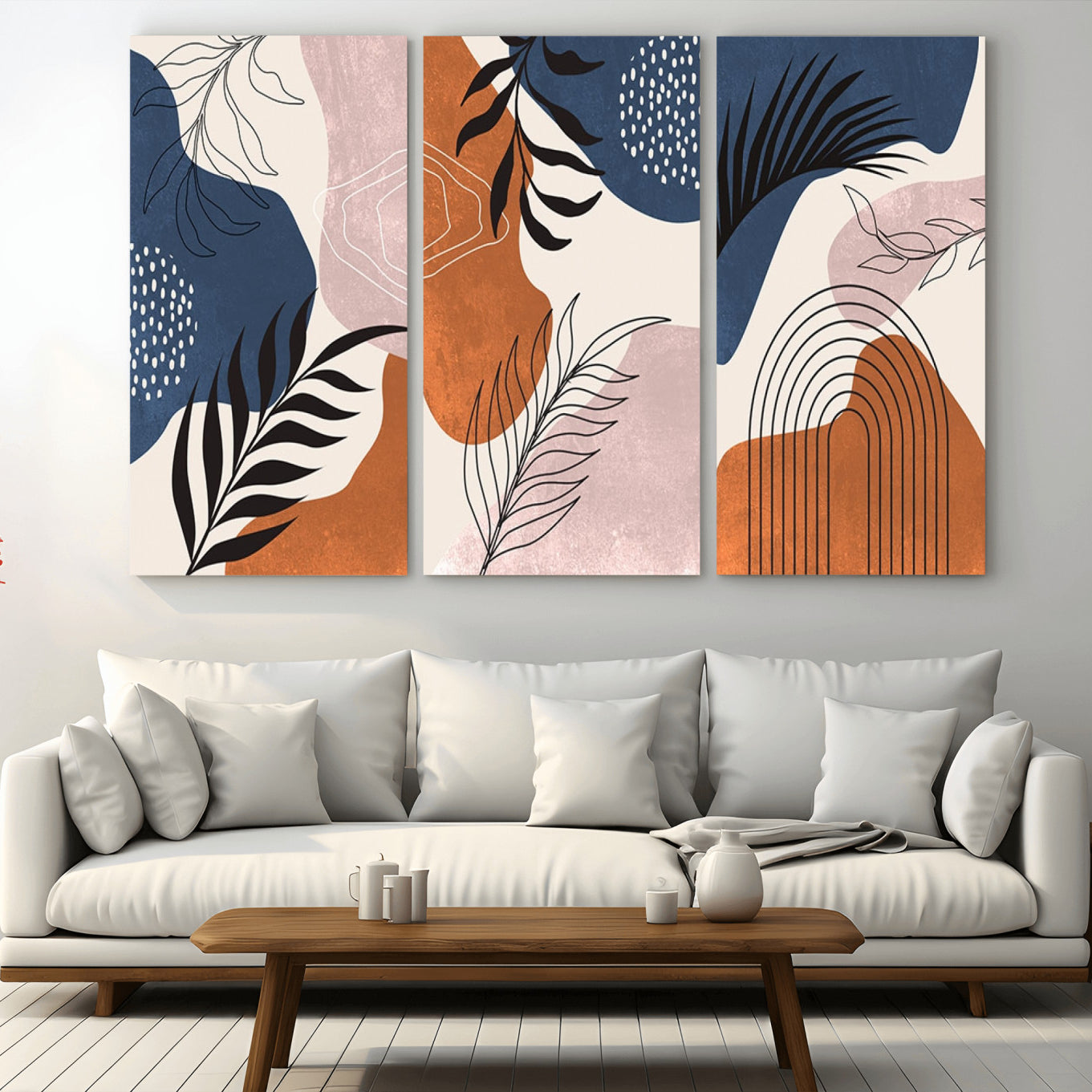 -Boho Wall Art Canvas Print Set Mid-Century Prints Bohemian Wall Artwork Prints Boho Neutral,