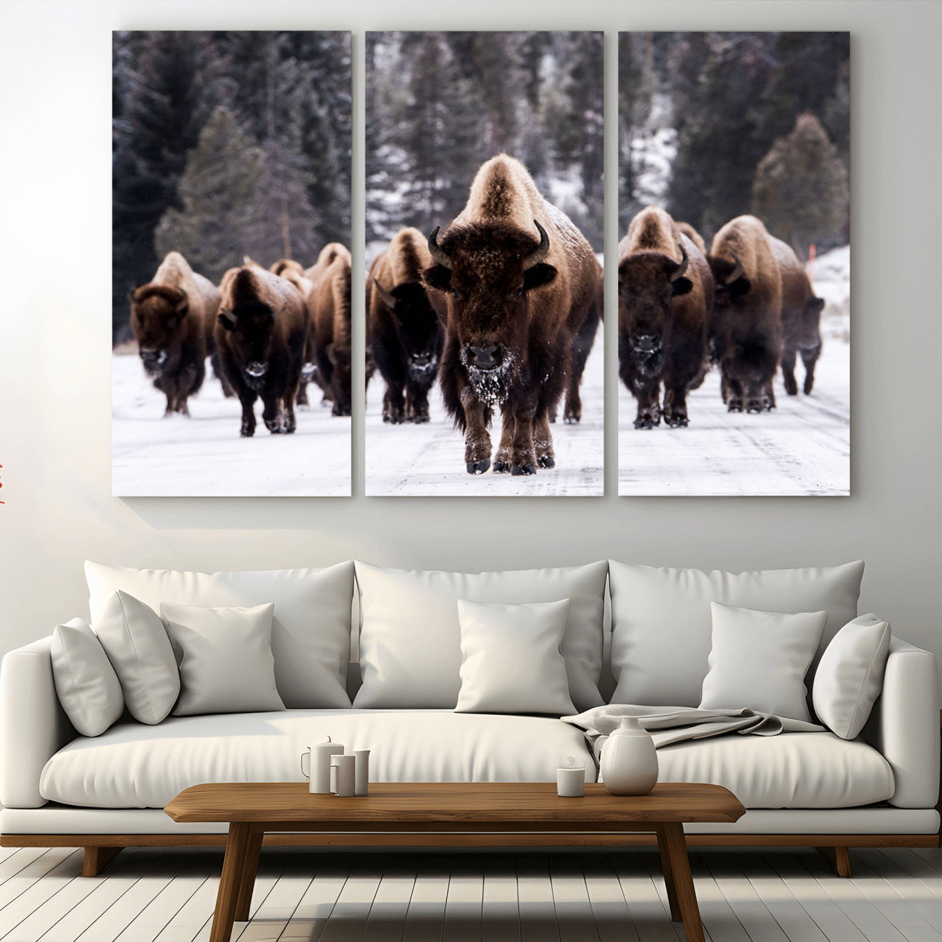 66871-MGV-CV-36X24-Bison Wall Art Canvas Print- Bison Herd Canvas Wall Art – Majestic Wildlife Photography – Framed and
