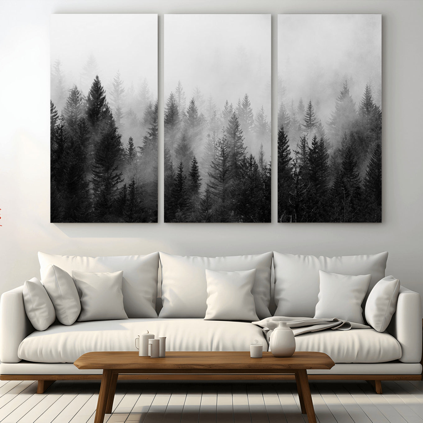 40700-MGV-CV-36X24-Fogy Forest Canvas Wall Art Print - Mountain Wall Art with Pine Trees and Misty Forest Canvas Print