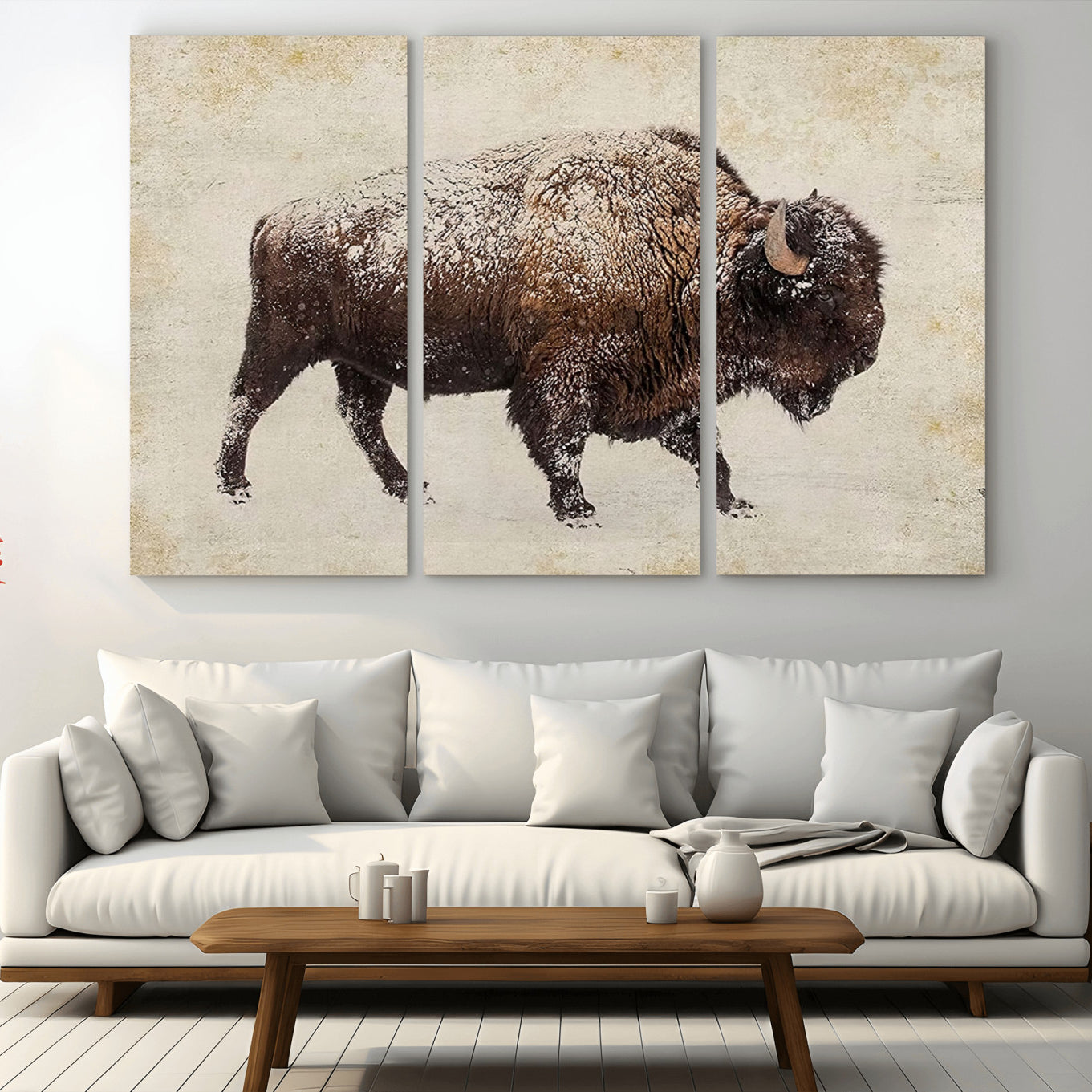 72107-MGV-CV-36X24-Buffalo Wall Art, Western Bison Canvas Print, Rustic Buffalo Art for Cowboy Western Decor, Large