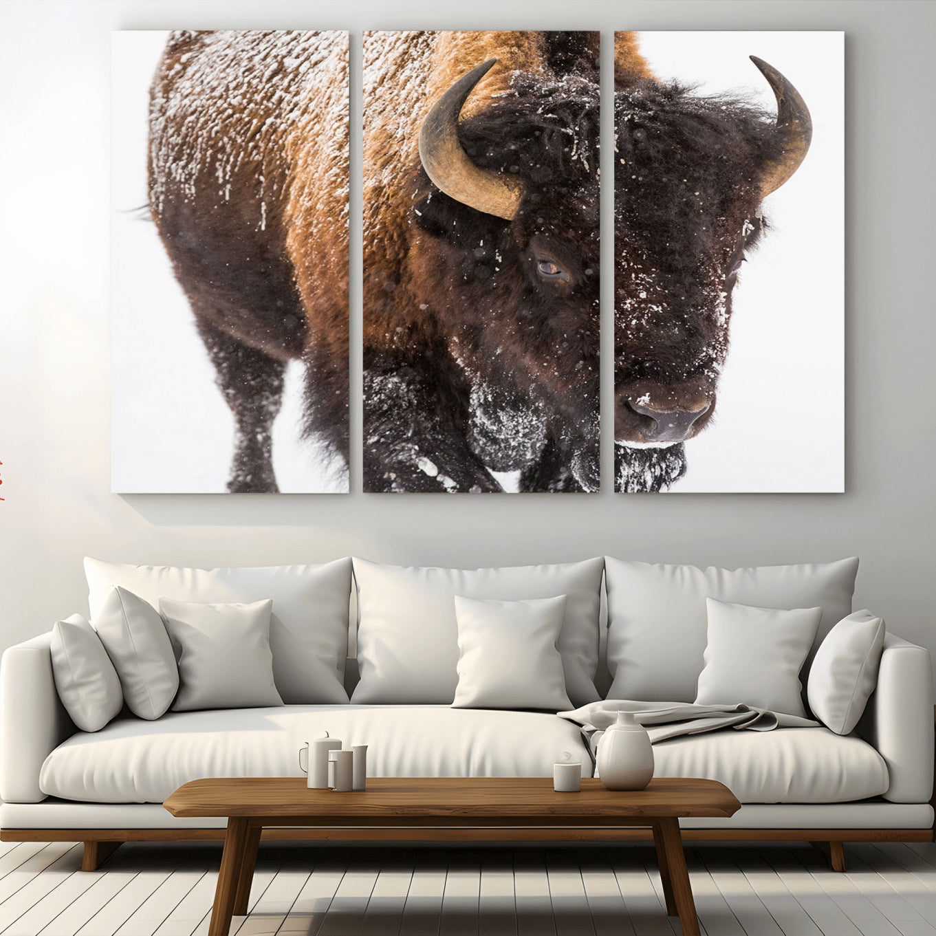 -Bison Wall Art Canvas Print For Farmhouse, Wild Animal Wall Art, Framed Wild Bison Wall Art