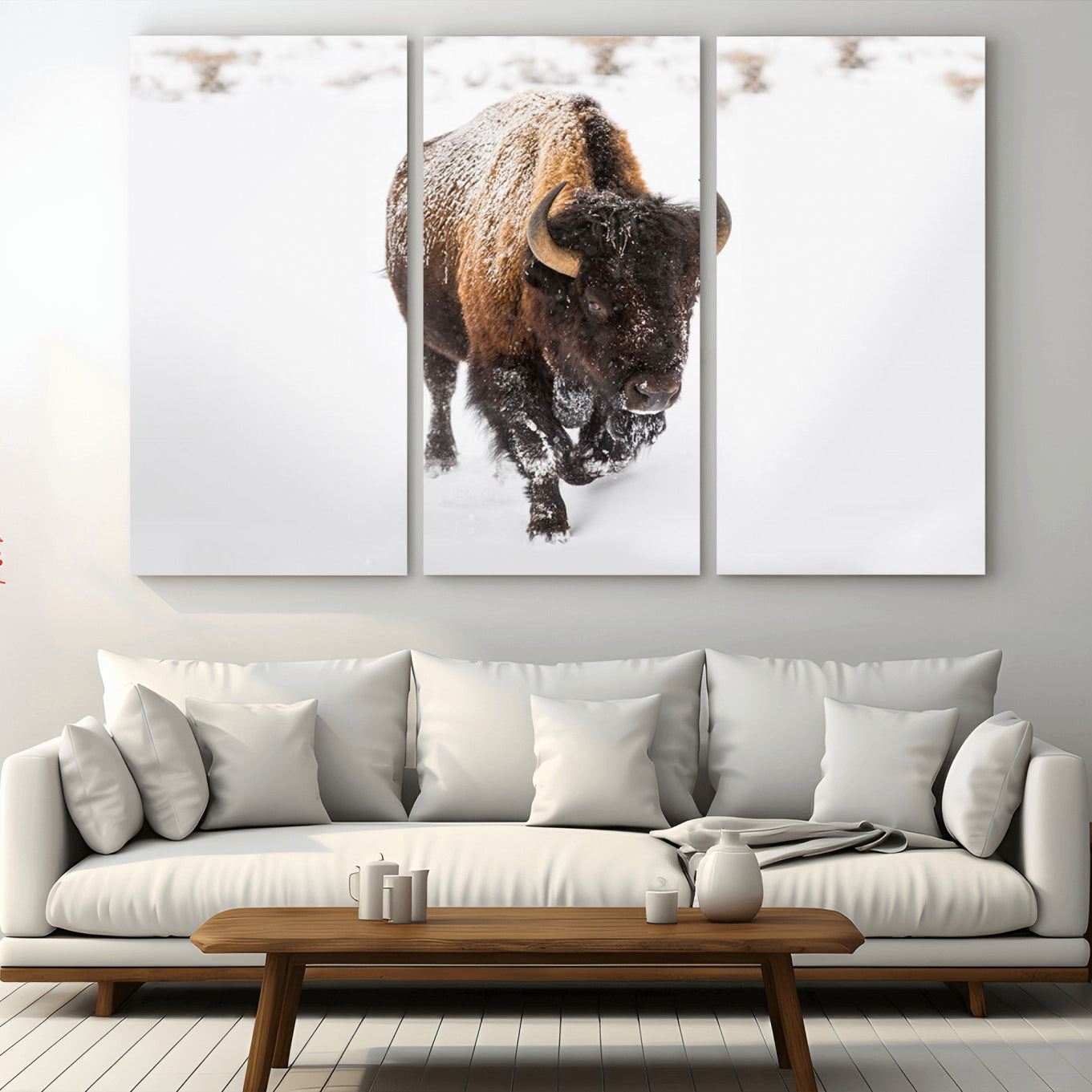 -Bison Winter Wall Art Canvas Print For Farmhouse Decor