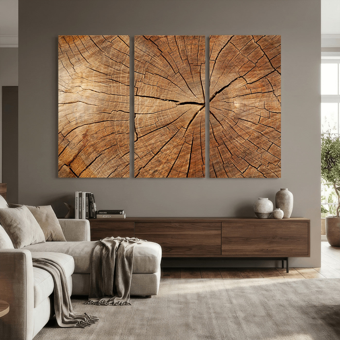 61710-MGV-CV-36X24 - Tree Ring Canvas Art, Rustic Wood Grain Wall Art, Tree Slice Decor for Modern Homes, Giclee