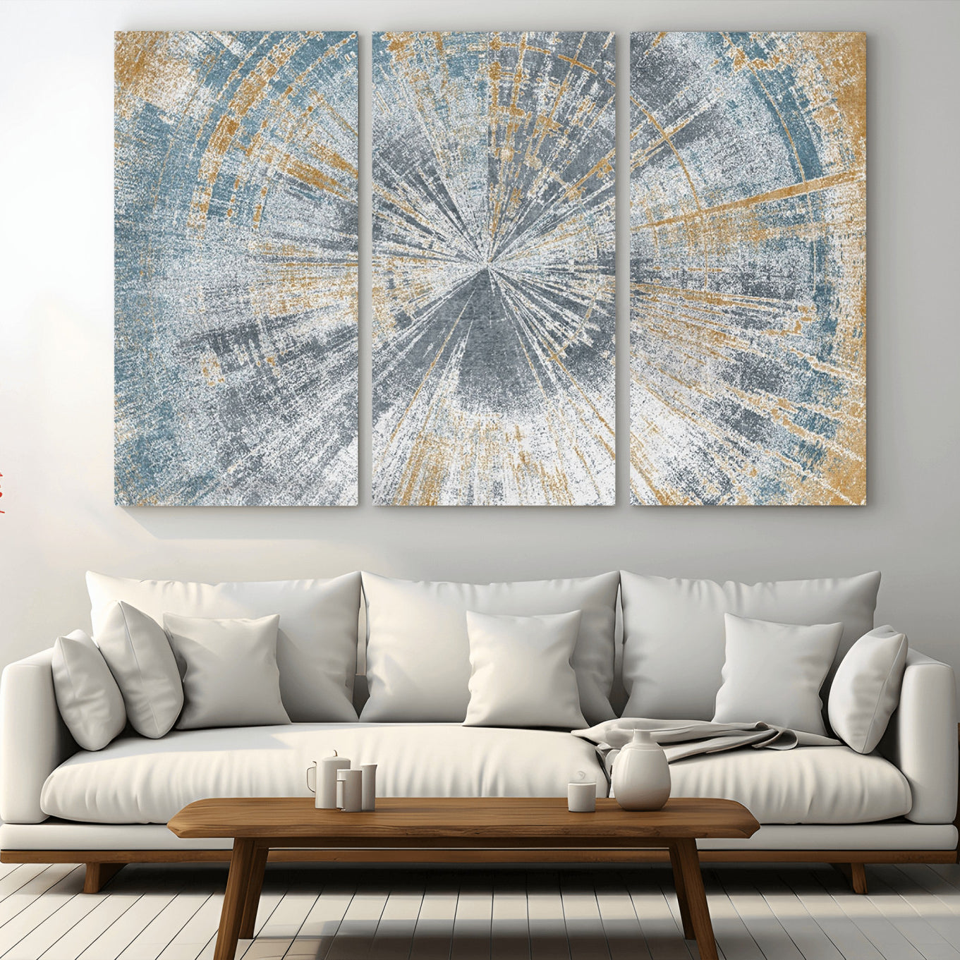 17631-MGV-CV-36X24-Radiant Abstract Wood Rings Canvas Art – Modern Triptych Wall Decor for Living Room or Farmhouse