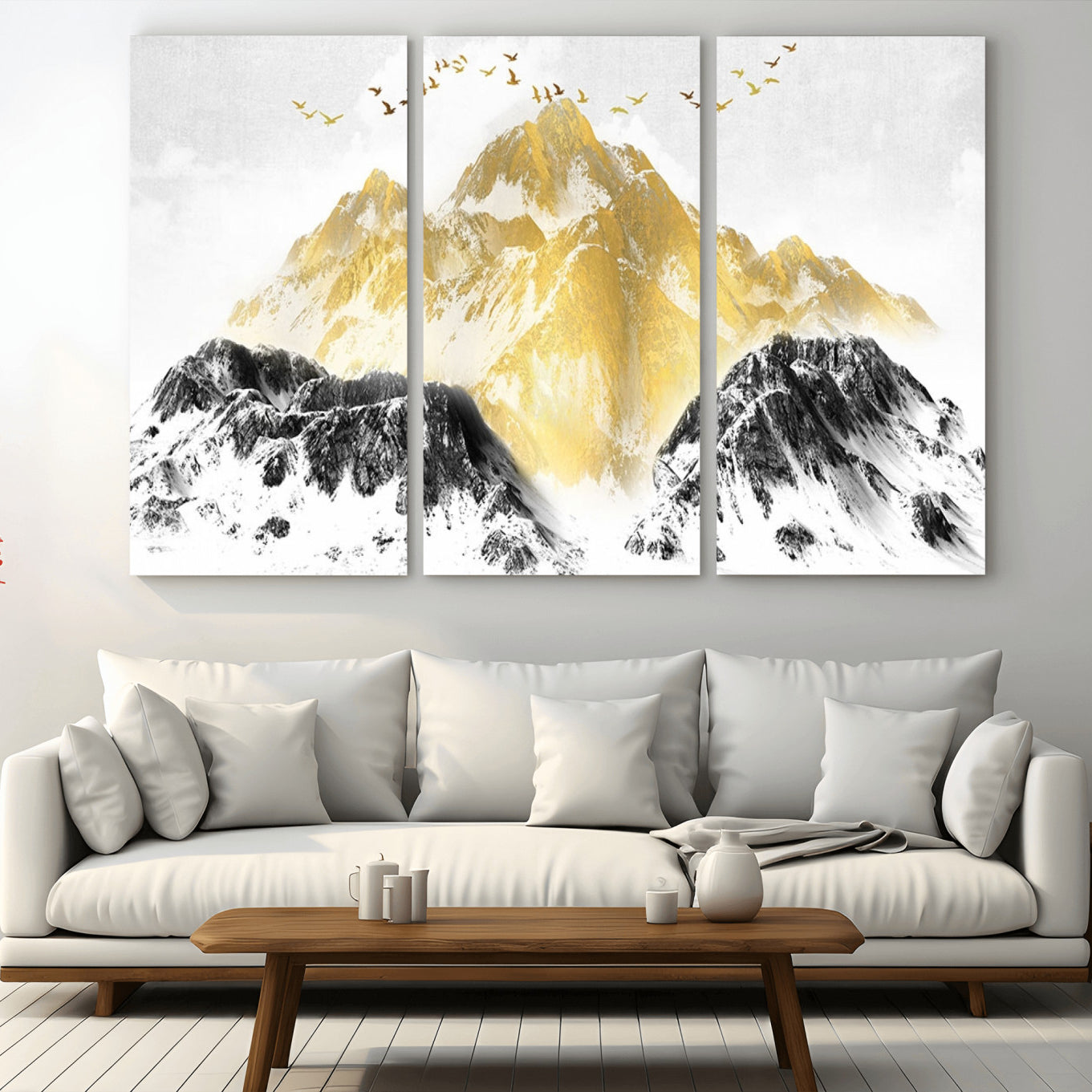 37733-MGV-CV-36X24-Golden Mountain Triptych Wall Art Canvas Print, Modern Giclee Canvas Print, Nature Landscape Decor
