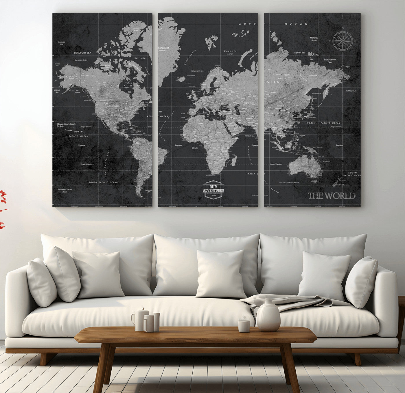 85500-MGV-CV-36X24-Push Pin World Map Canvas Print – Travel Tracker Wall Art for Couples, Perfect Anniversary Gift for Home or Office Decor
