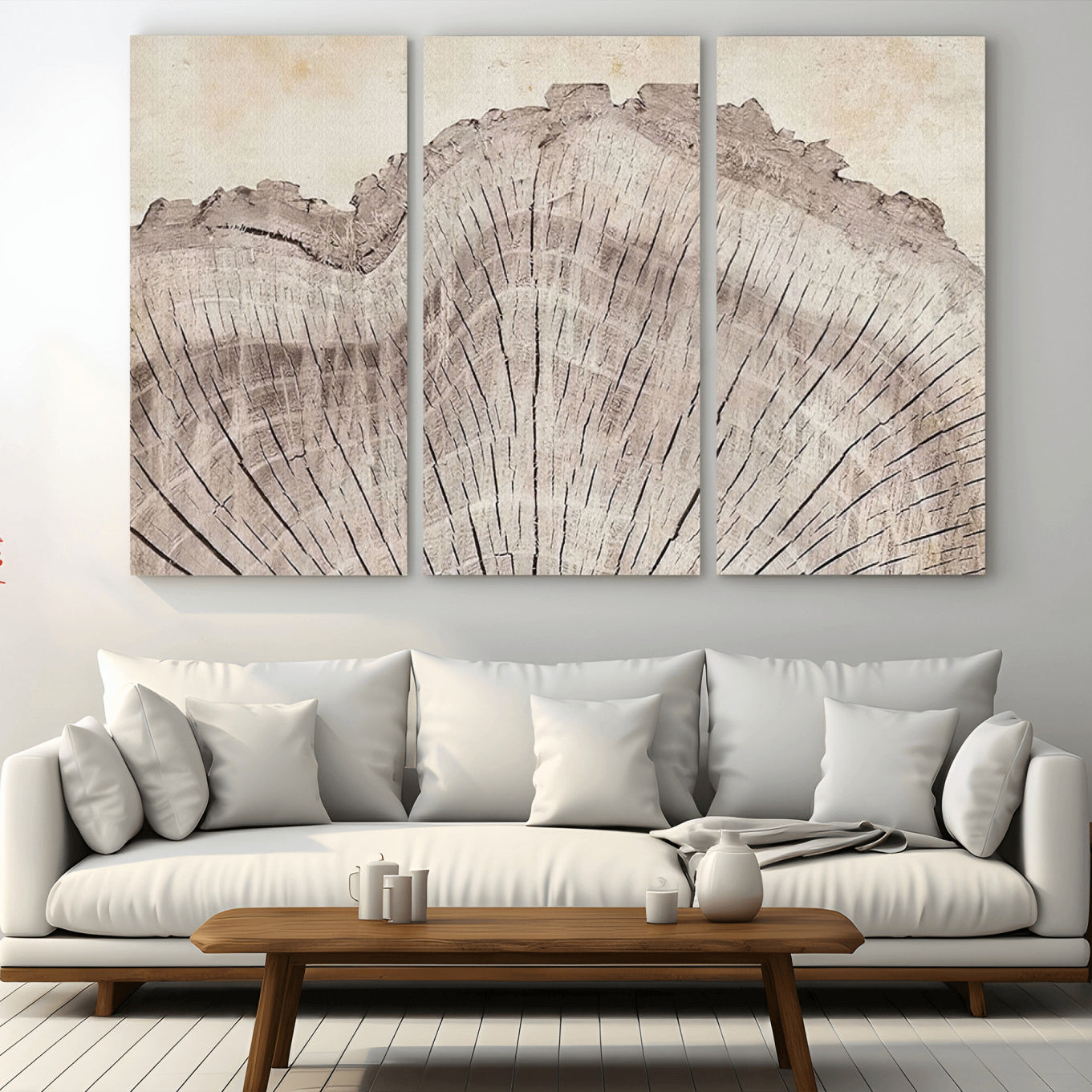 -Tree Ring Wall Art Triptych, Rustic Wood Ring Canvas Print, Minimalist Wall Decor for Modern Homes