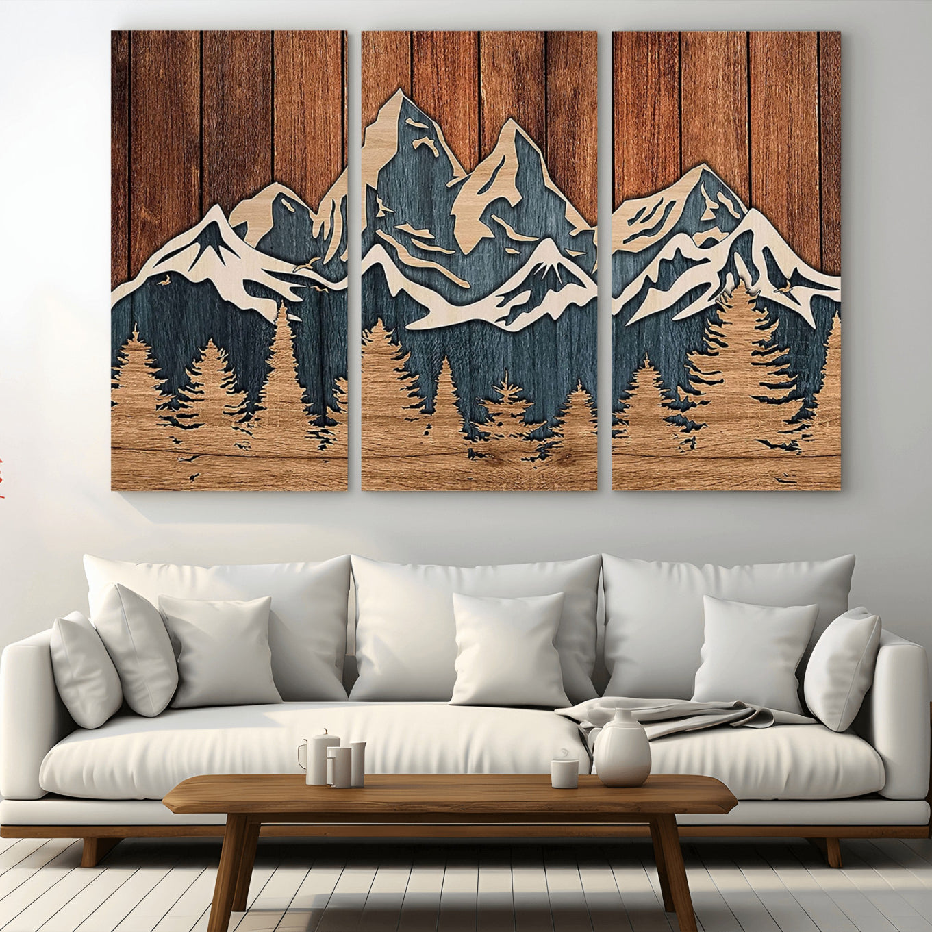 41330-MGV-CV-36X24-Rustic Wood Style Mountain Wall Art, Nature Forest Canvas Print, Wooden Textured Mountain Artwork,