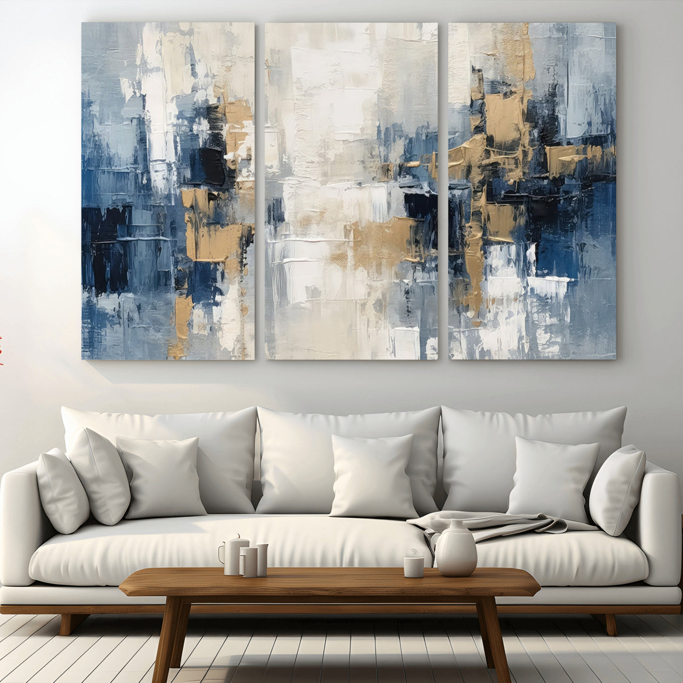44344-MGV-CV-36X24-Modern Abstract Canvas Wall Art in Blue and Gold Tones | Large Contemporary Art for Living Room,