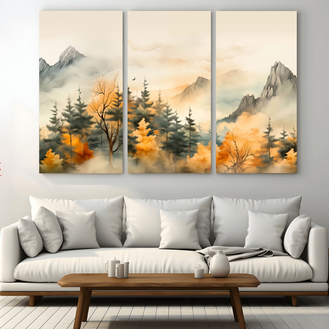 79192-MGV-CV-36X24-Abstract Watercolor Mountains and Trees Autumn Art, Watercolor Mountains and Trees Canvas Print