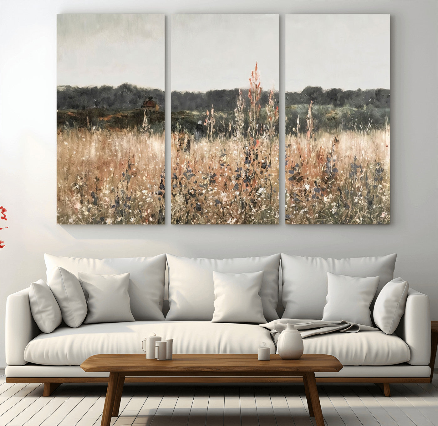 46308-MGV-CV-36X24-Abstract Wildflower Art Field Landscape Oil Painting Print, Country Field Wall Art - Framed Ready to
