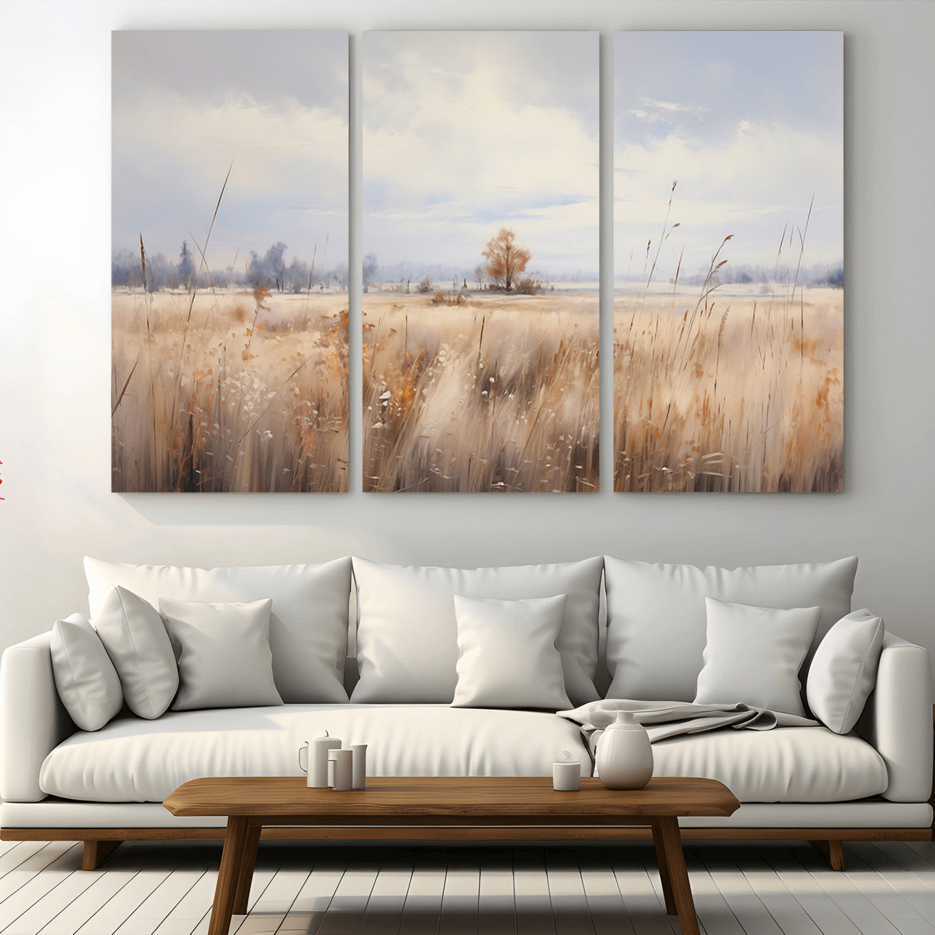 58162-MGV-CV-36X24-Golden Fields Wall Art Print Canvas – Serene Landscape of Nature’s Tranquility in Minimalist for