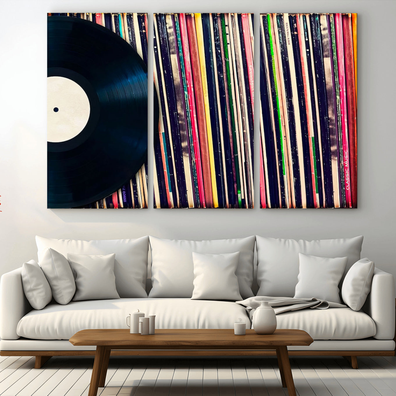 -Vinyl Record and Album Collection Canvas Wall Art - Retro Music Decor, Vintage Vinyl, Vinyl Record