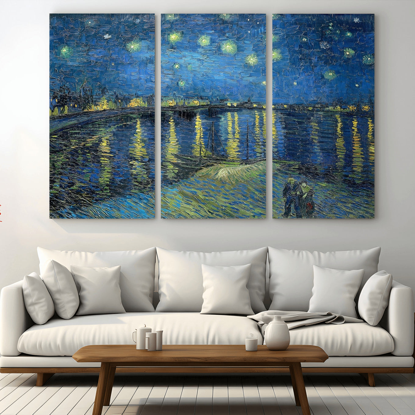 94605-MGV-CV-36X24-Vincent van Gogh Starry Night over the Rhone Abstract Wall Art Canvas, Starry Night Canvas Print